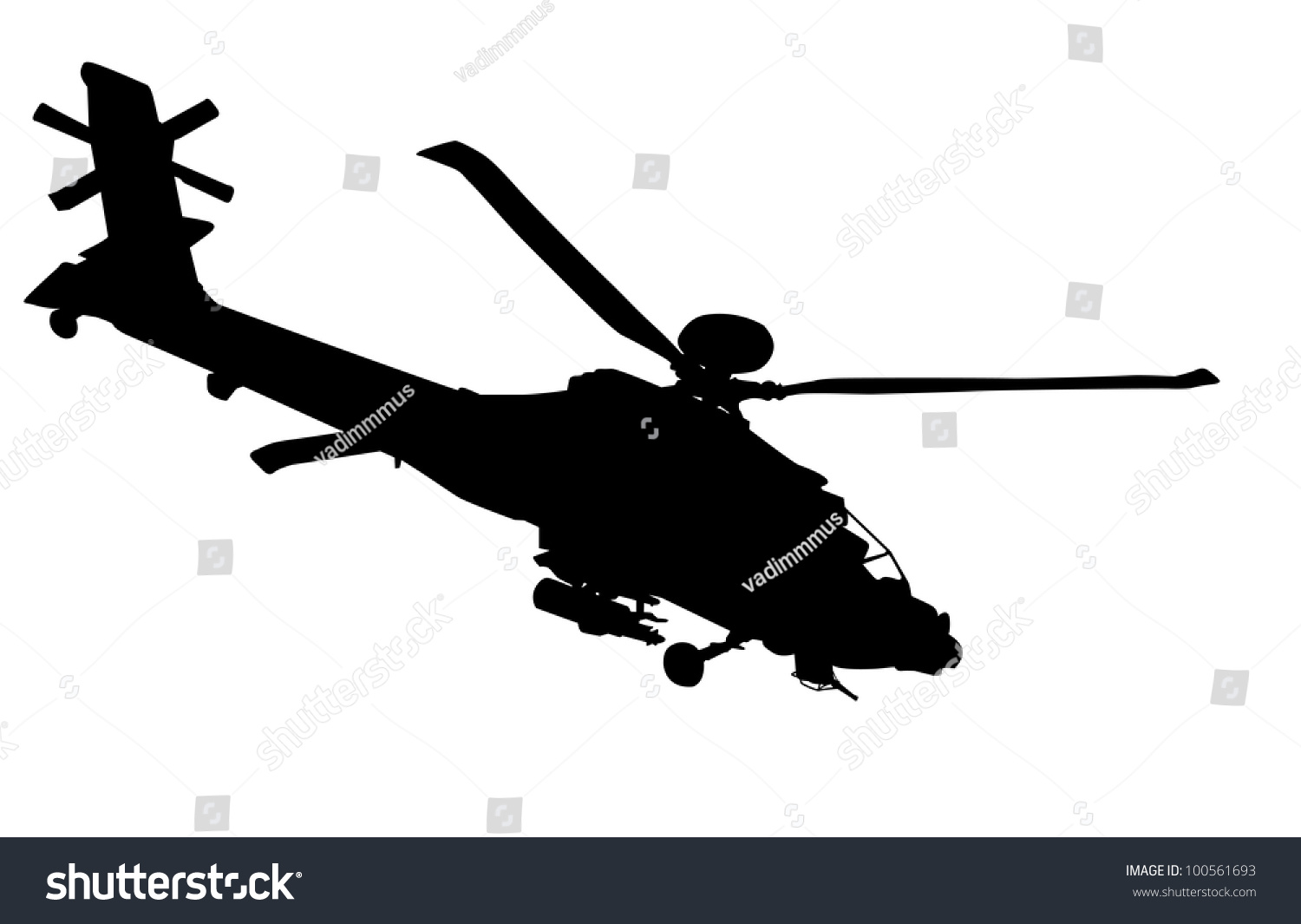 Vector Silhouette Of Ah-64 Apache Longbow Helicopter . - 100561693 ...