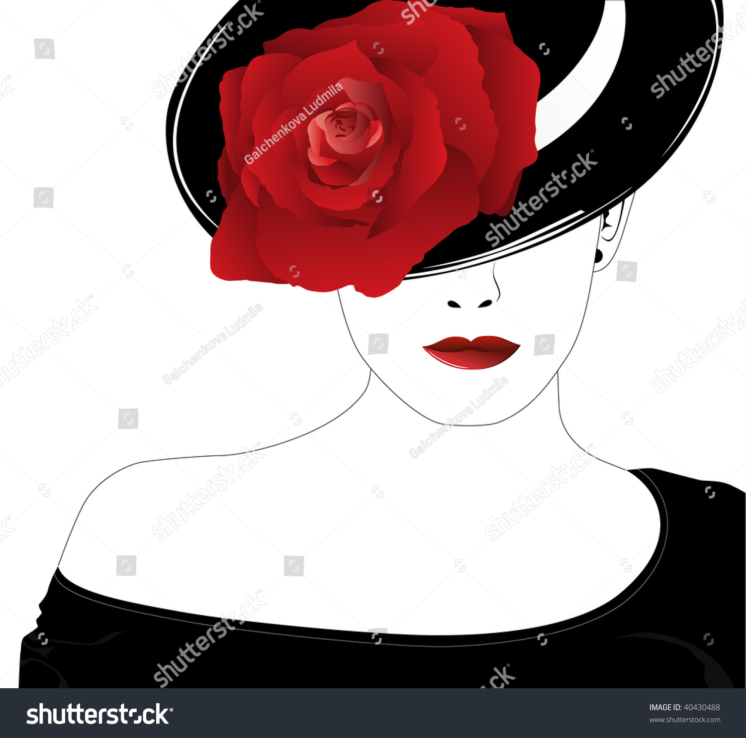 Vector Silhouette Beautiful Woman Black Hat Stock Vector 