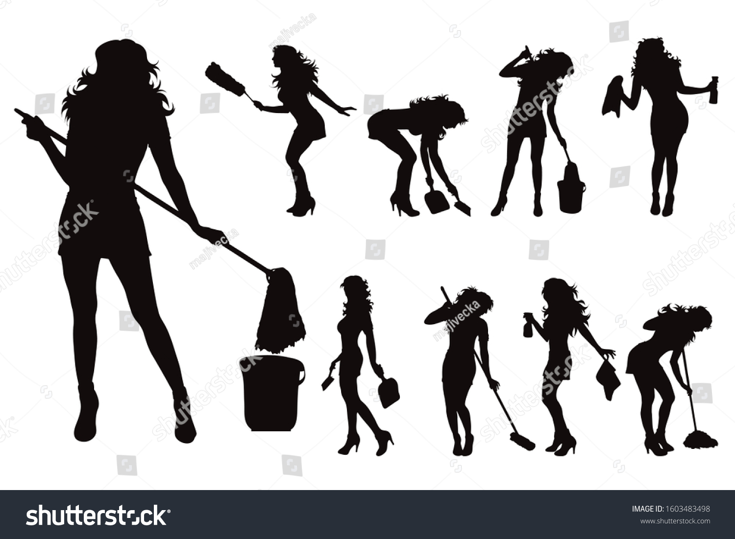 Vector Silhouette Collection Cleaning Lady Different Stock Vector Royalty Free 1603483498 