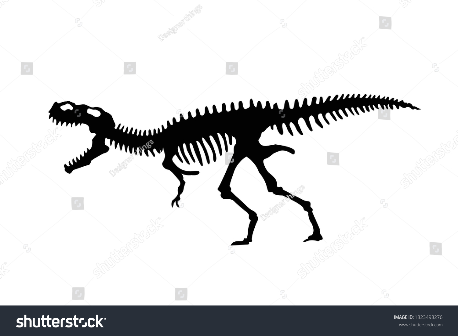 Vector Silhouette Dinosaurs Skeleton Hand Drawn Stock Vector (Royalty ...