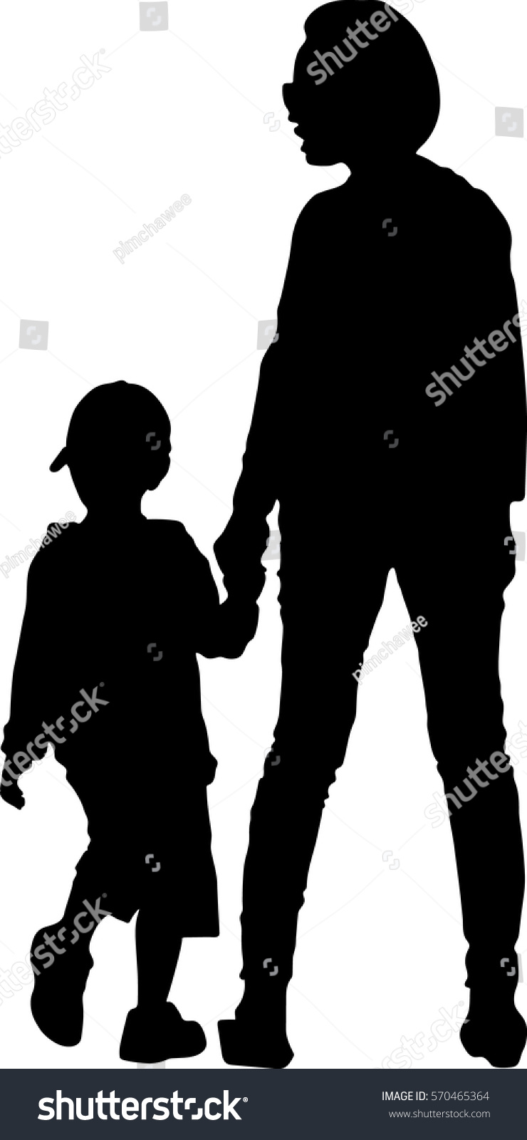 Vector Silhouette Mother Son Walking On Stock Vector (Royalty Free ...