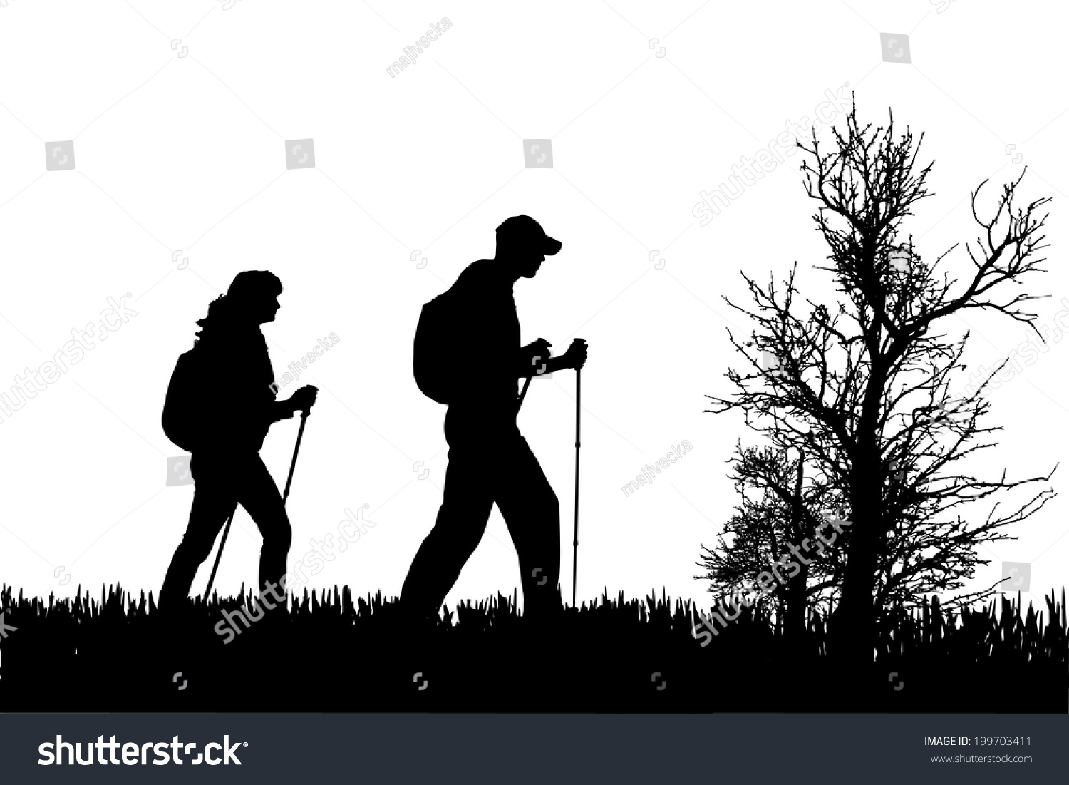 Vector Silhouette People Nordic Walking Nature Stock Vector Royalty Free Shutterstock