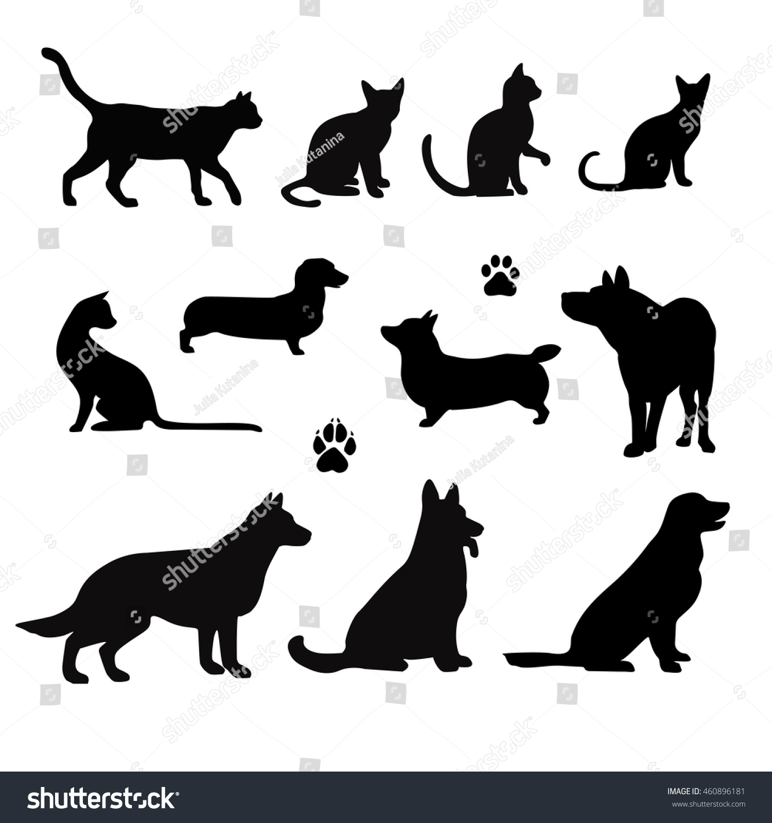 SVG of Vector silhouette of pet cats and dogs svg