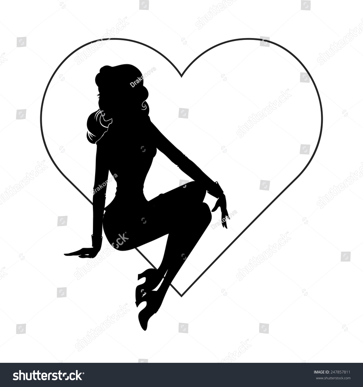 Vektor Stok Vector Silhouette Sexy Pinup Girl Sitting Tanpa Royalti