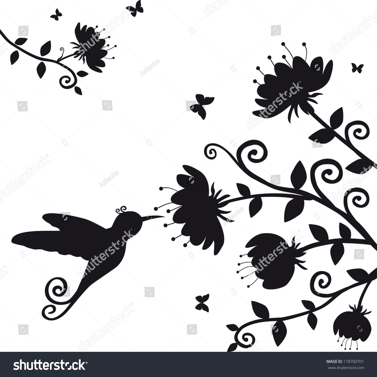 Vector Silhouette Branch Flowers Bird Stock Vector 118760701 - Shutterstock