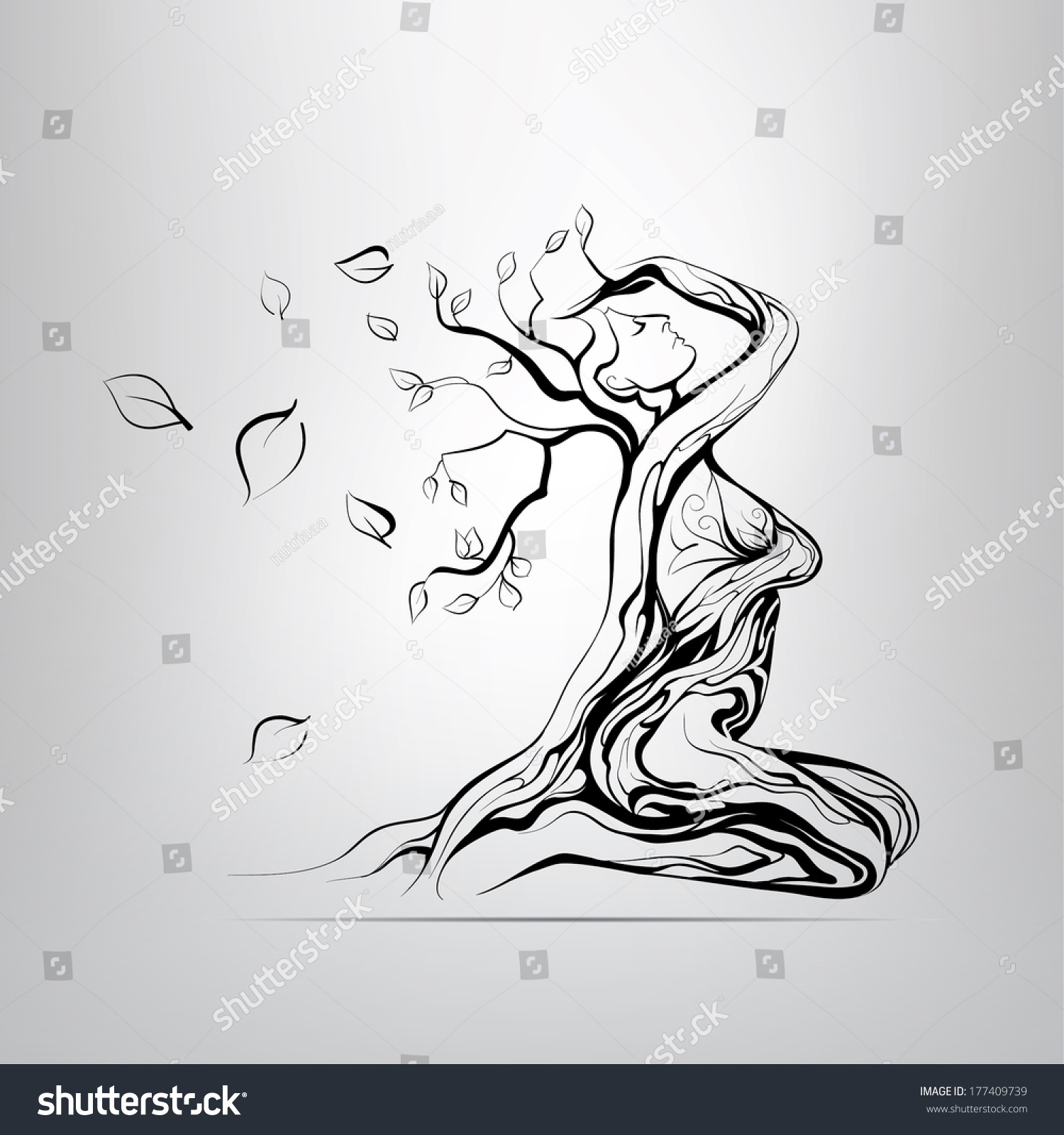 Vector Silhouette Girl Form Tree Stock Vector 177409739 