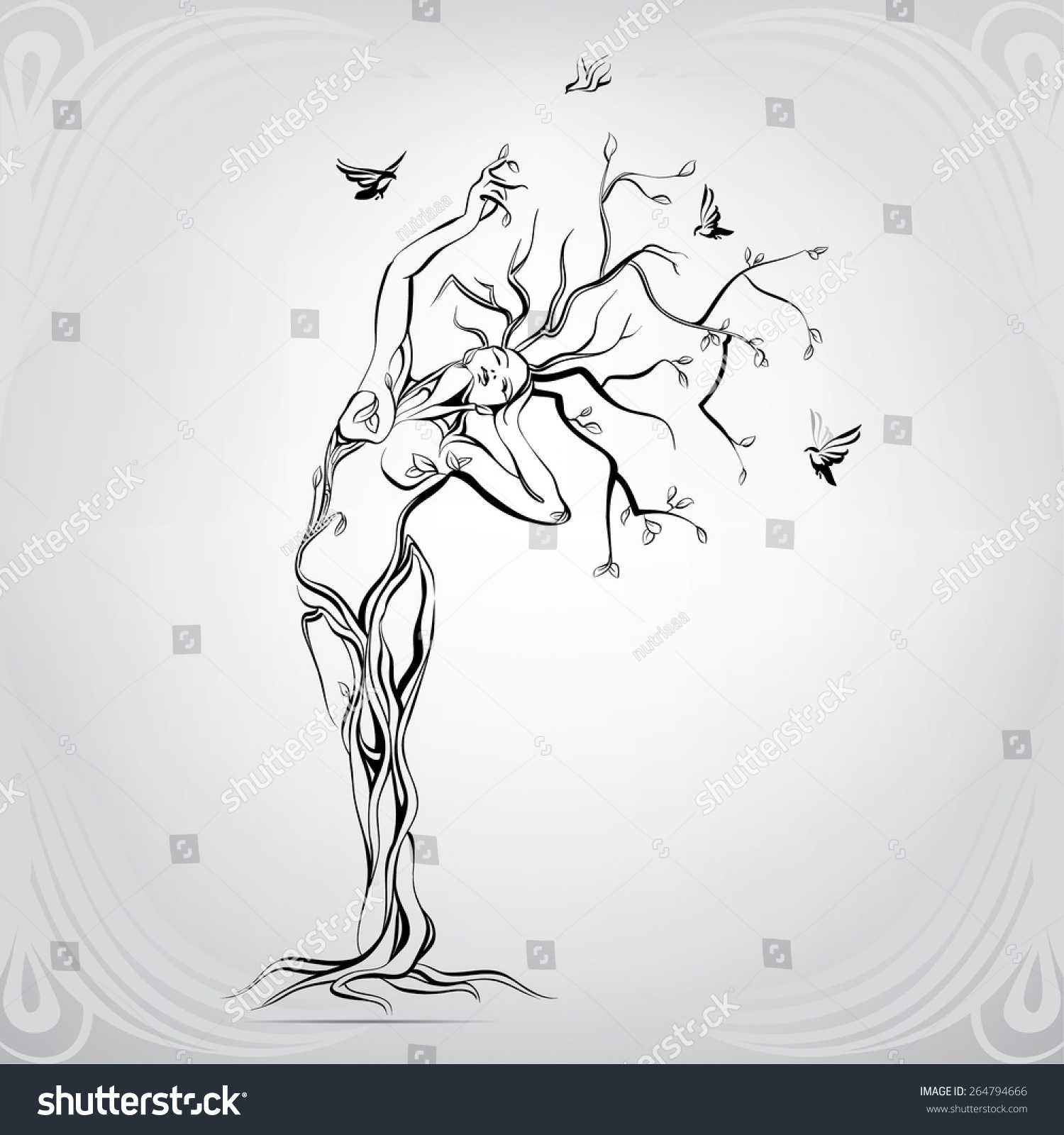 Vector Silhouette Girl Form Tree Stock Vector 264794666 - Shutterstock