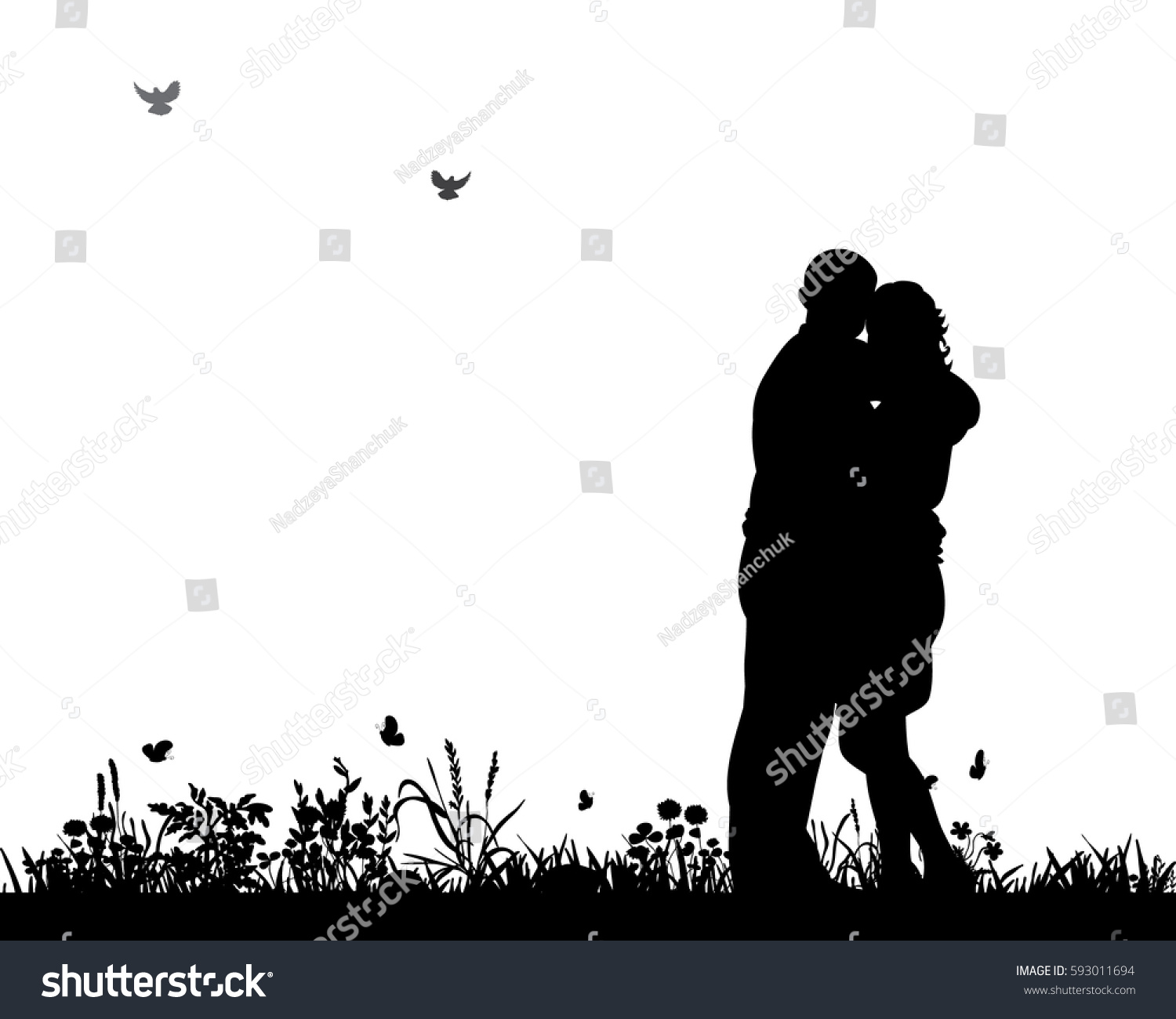 Vector Silhouette Man Woman Embrace Love Stock Vector 593011694 ...