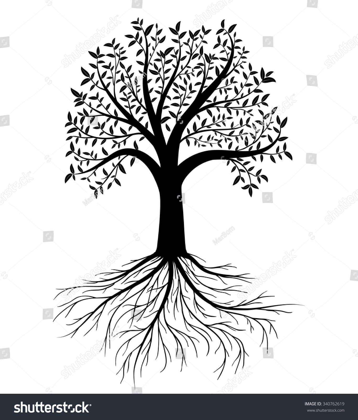 Vector Silhouette Tree Leaves Roots Stock Vector 340762619 - Shutterstock