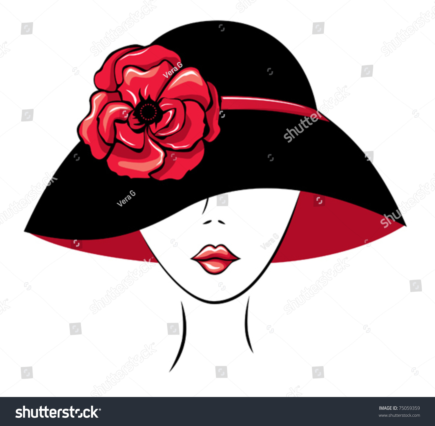 Download Vector Silhouette Woman Hat Poppy Flower Stock Vector 75059359 - Shutterstock