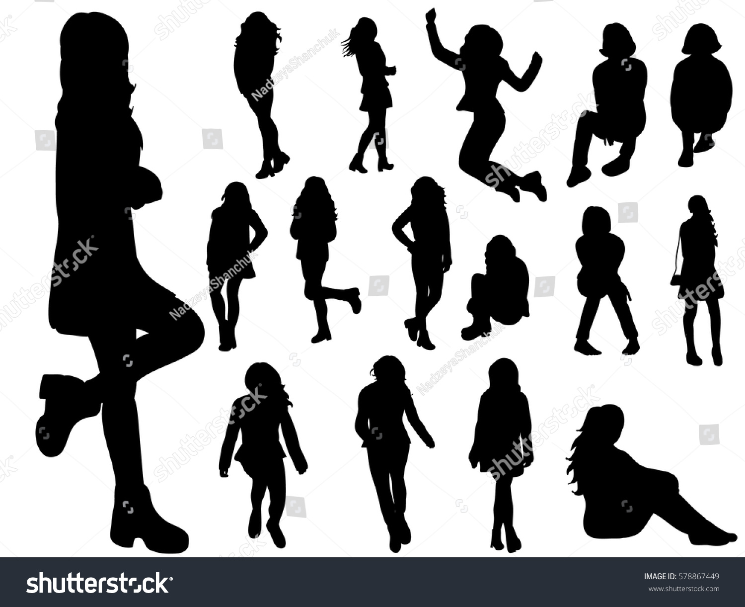 Ten Silhouettes Vector Collection Vector Silhouette Collection Isolated Stock Vector