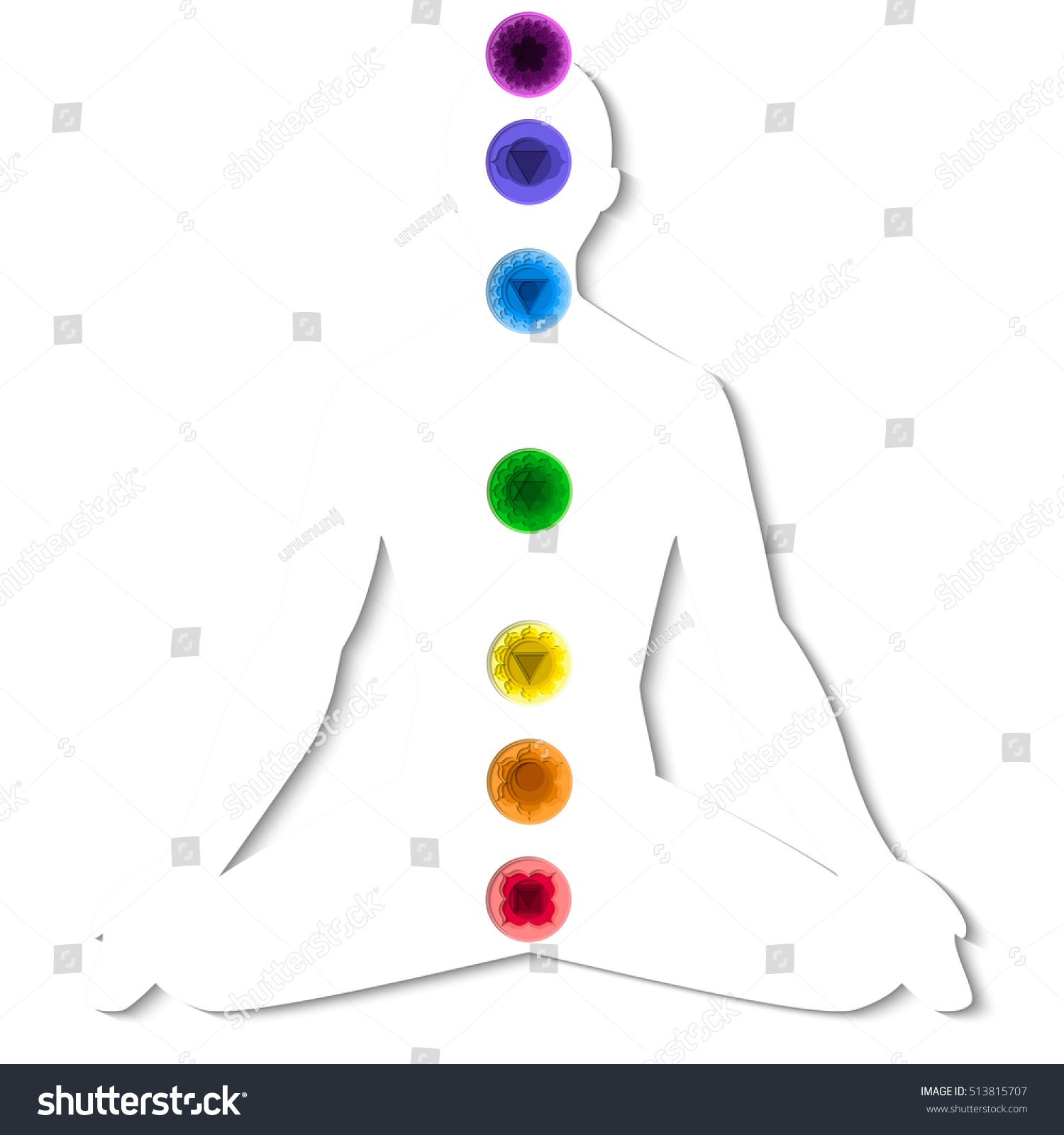 Vector Silhouette Chakra System Color Yoga Stock Vector (Royalty Free ...