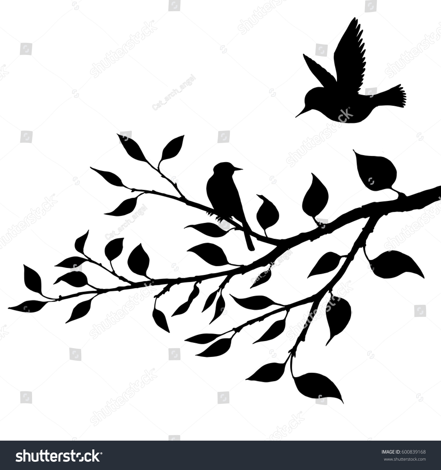 Vector Silhouettes Birds Tree Hand Drawn Stock Vector (Royalty Free ...