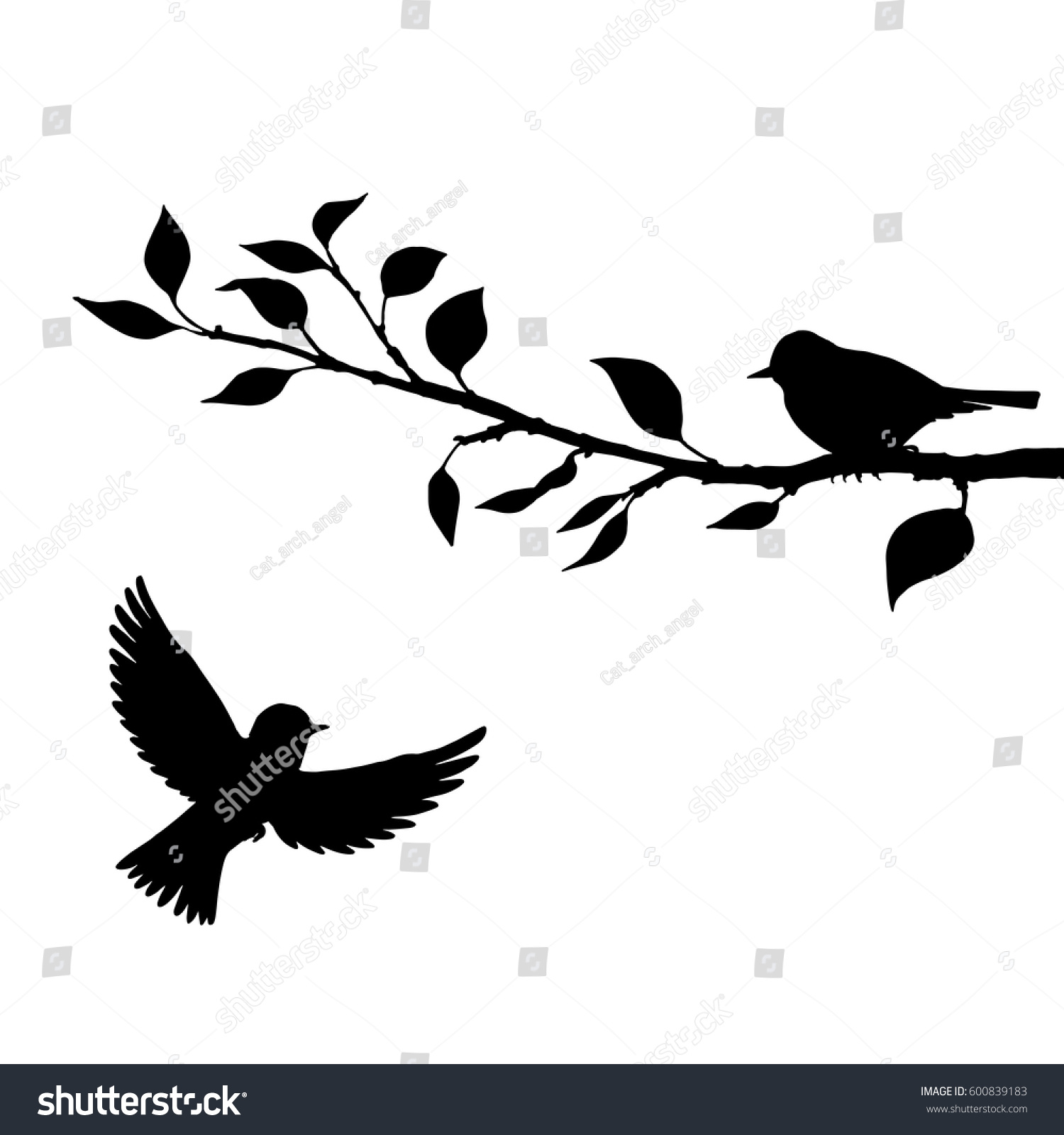 Vector Silhouettes Birds Tree Hand Drawn Stock Vector (Royalty Free ...