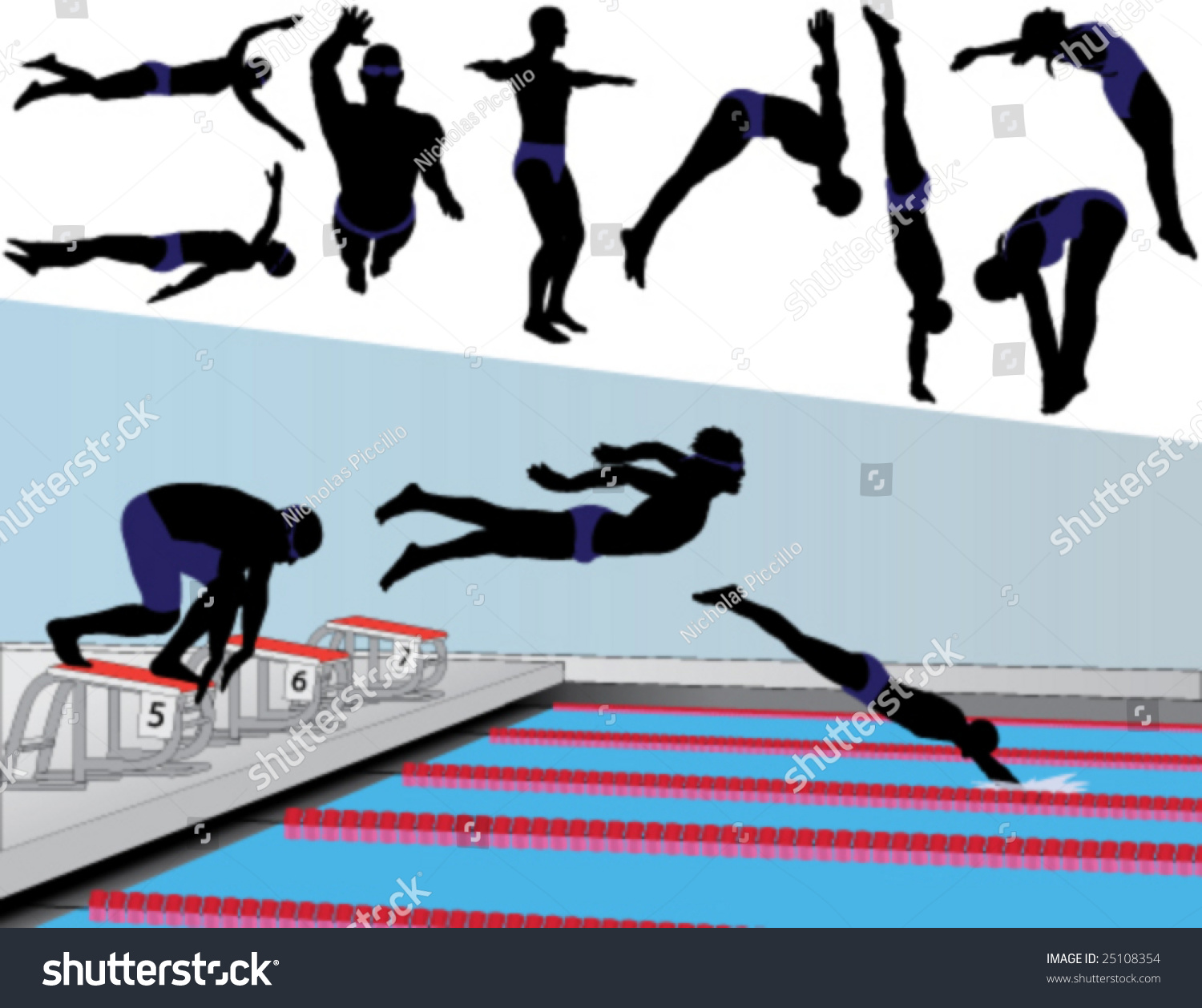 競泳選手やダイバーのベクター画像シルエット のベクター画像素材 ロイヤリティフリー