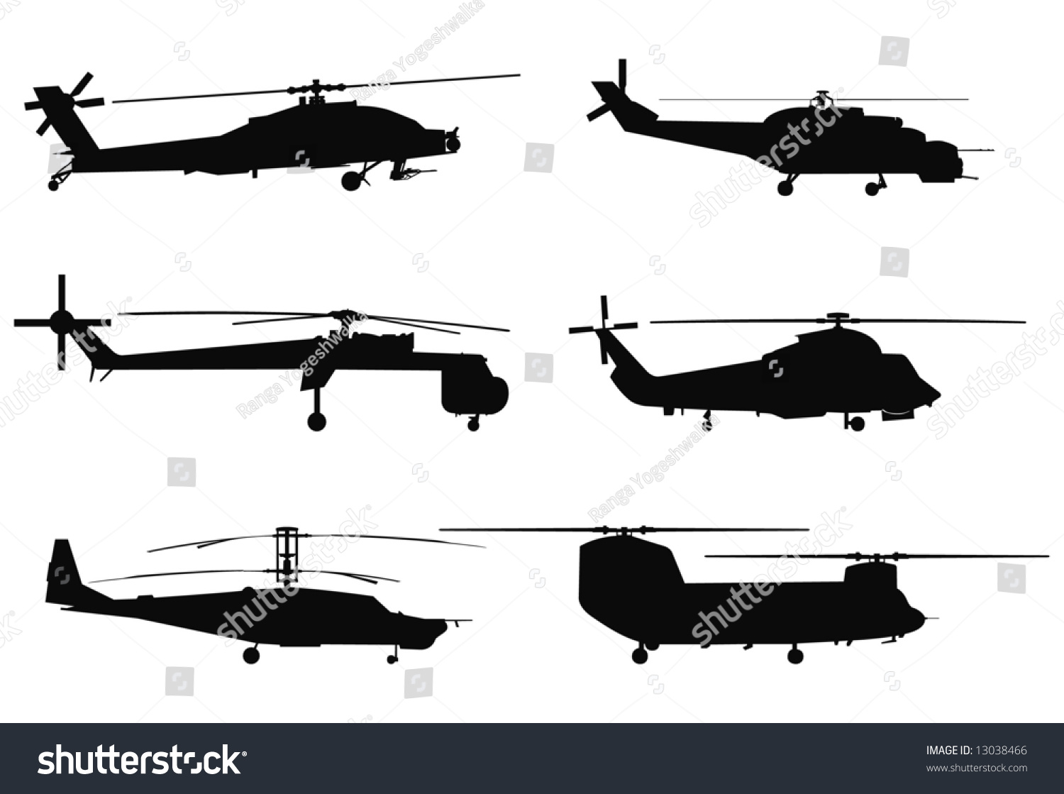 Vector Silhouettes Of Military Helicopters. - 13038466 : Shutterstock