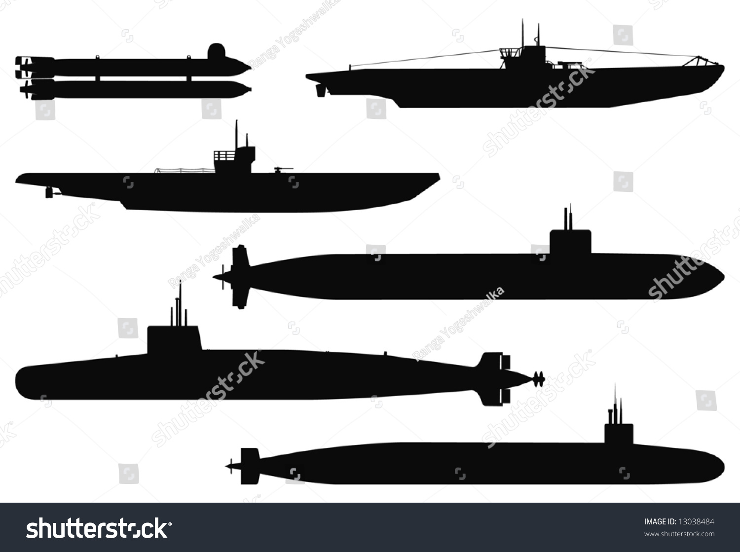 Vector Silhouettes Military Submarines Stock Vector 13038484 - Shutterstock