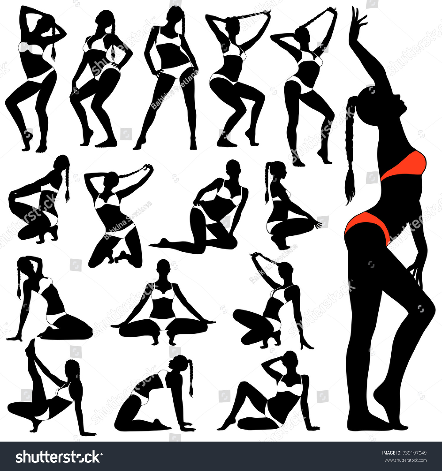 Vector Silhouettes Sexy Pinup Girls Bikini Image Vectorielle De Stock Libre De Droits 739197049 