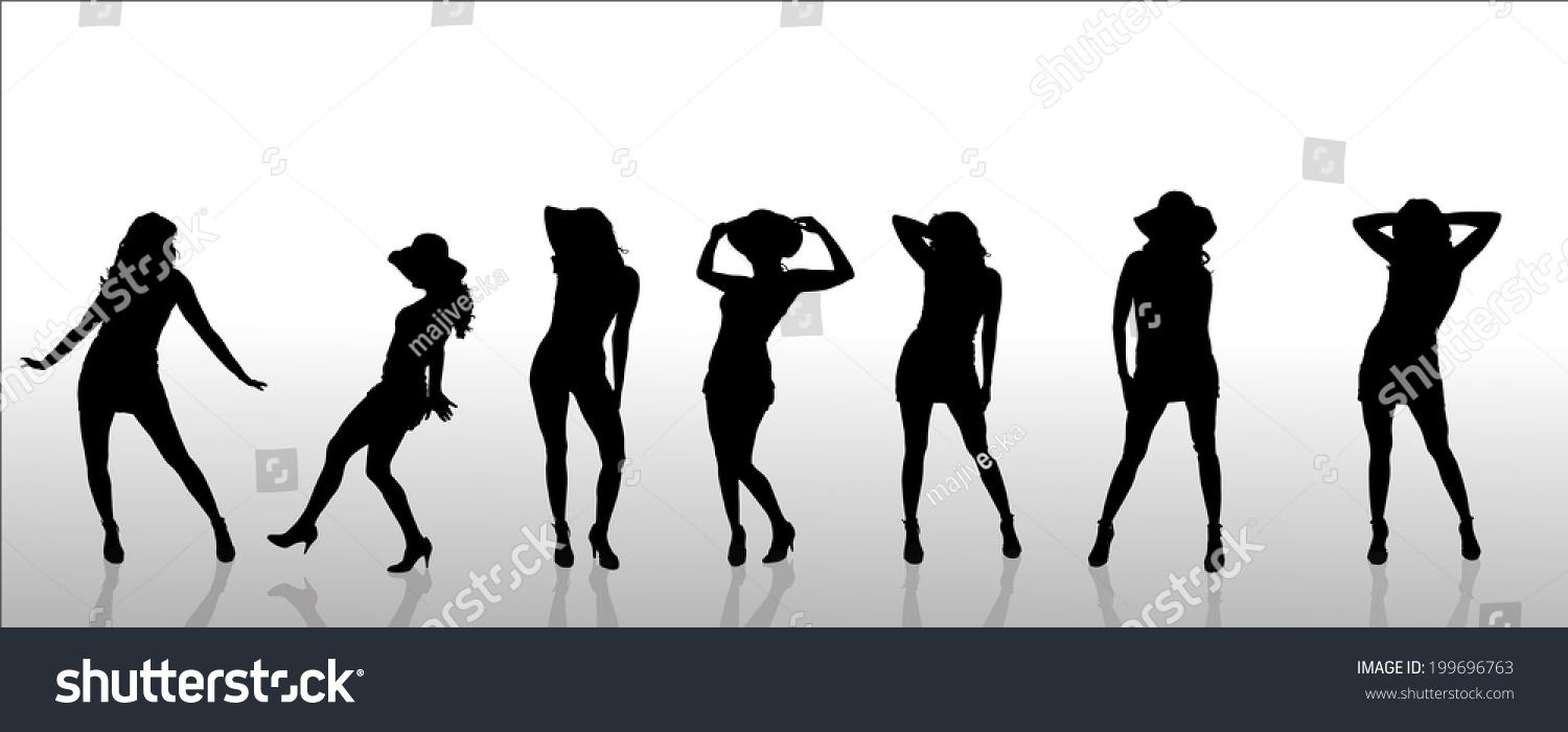 Vector Silhouettes Of Sexy Women On White Background. - 199696763