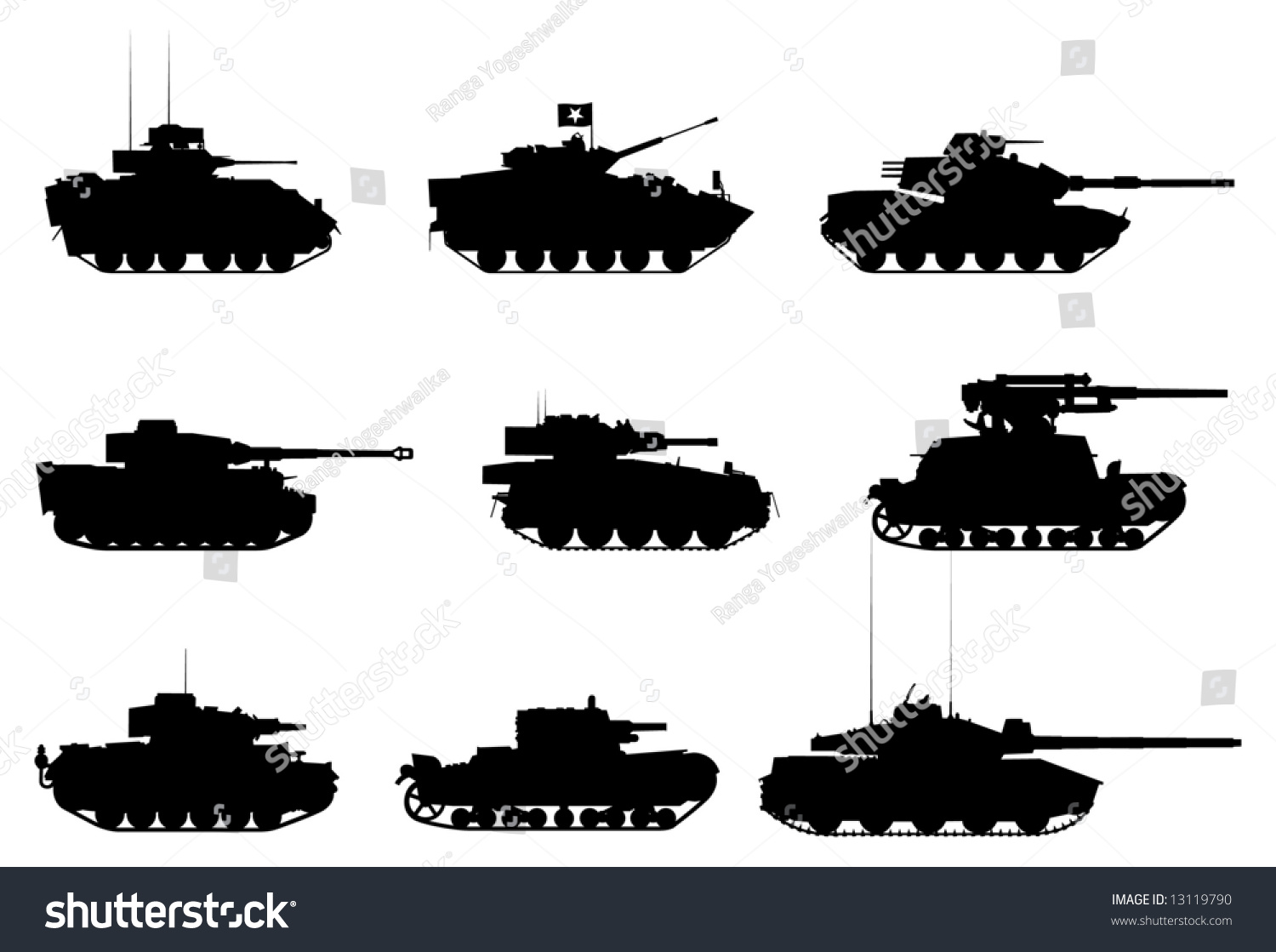 Vector Silhouettes Of Tanks. - 13119790 : Shutterstock