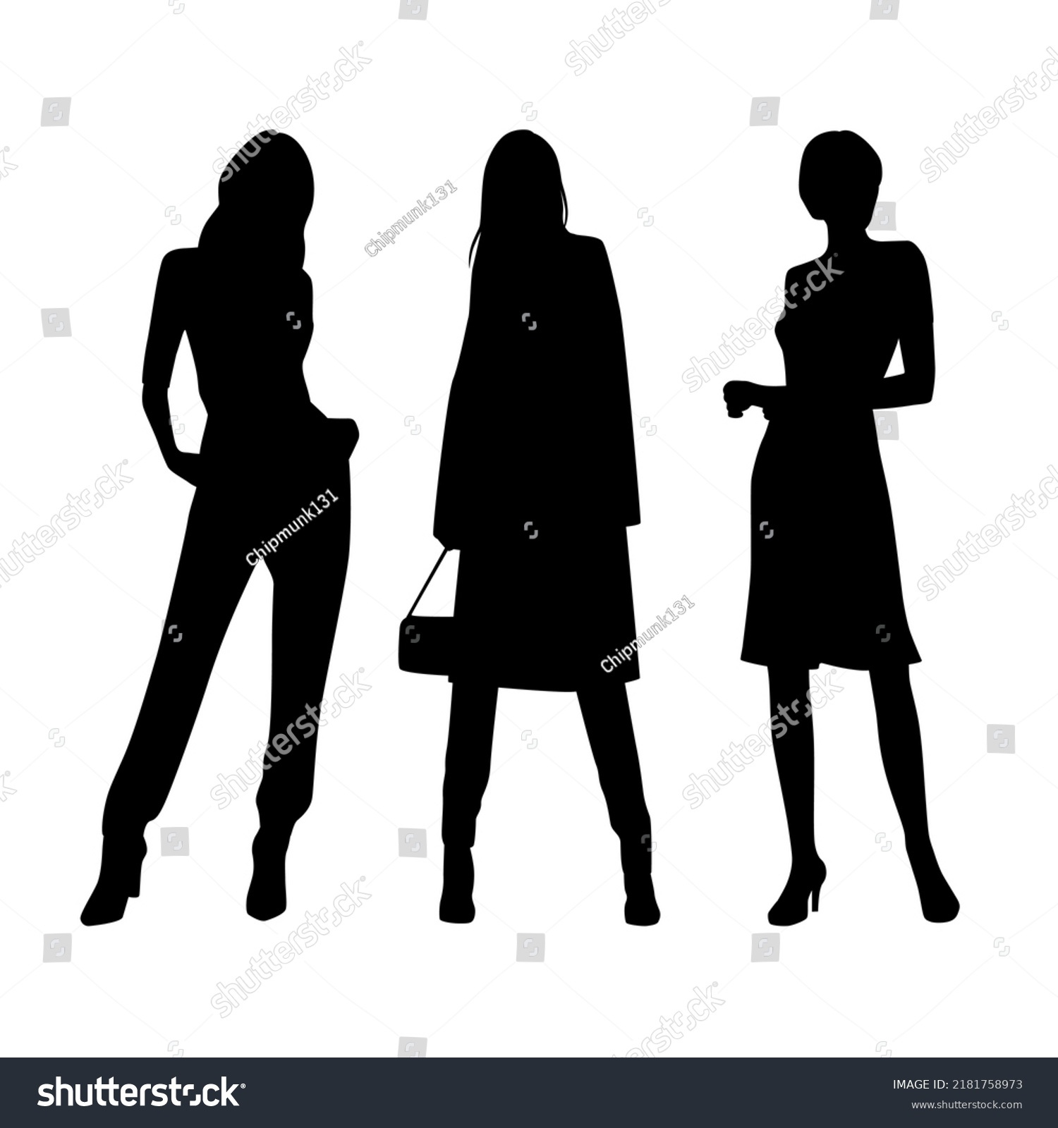 Vector Silhouettes Three Women Standing Figures Stock Vector (royalty 