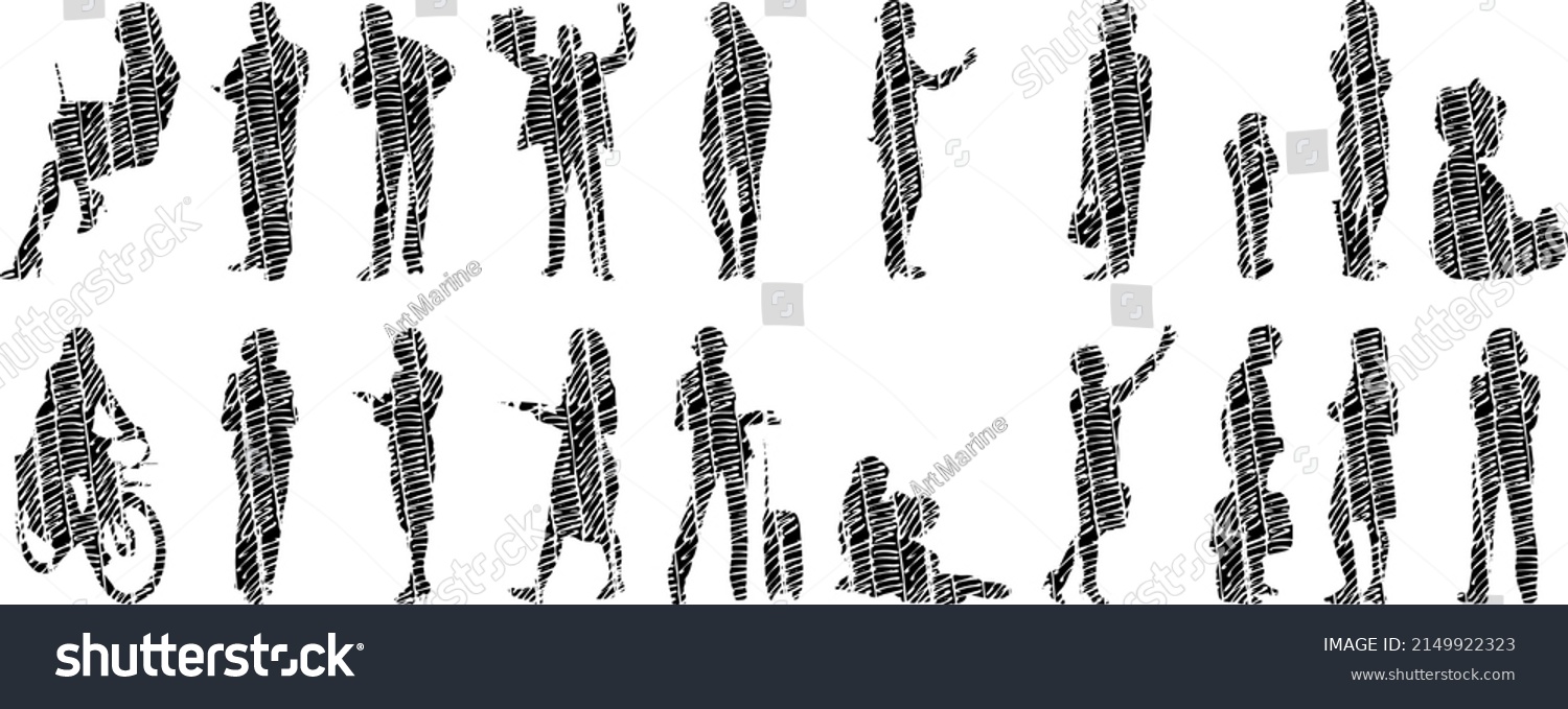 Vector Silhouettes Outline Silhouettes People Contour Stock Vector Royalty Free