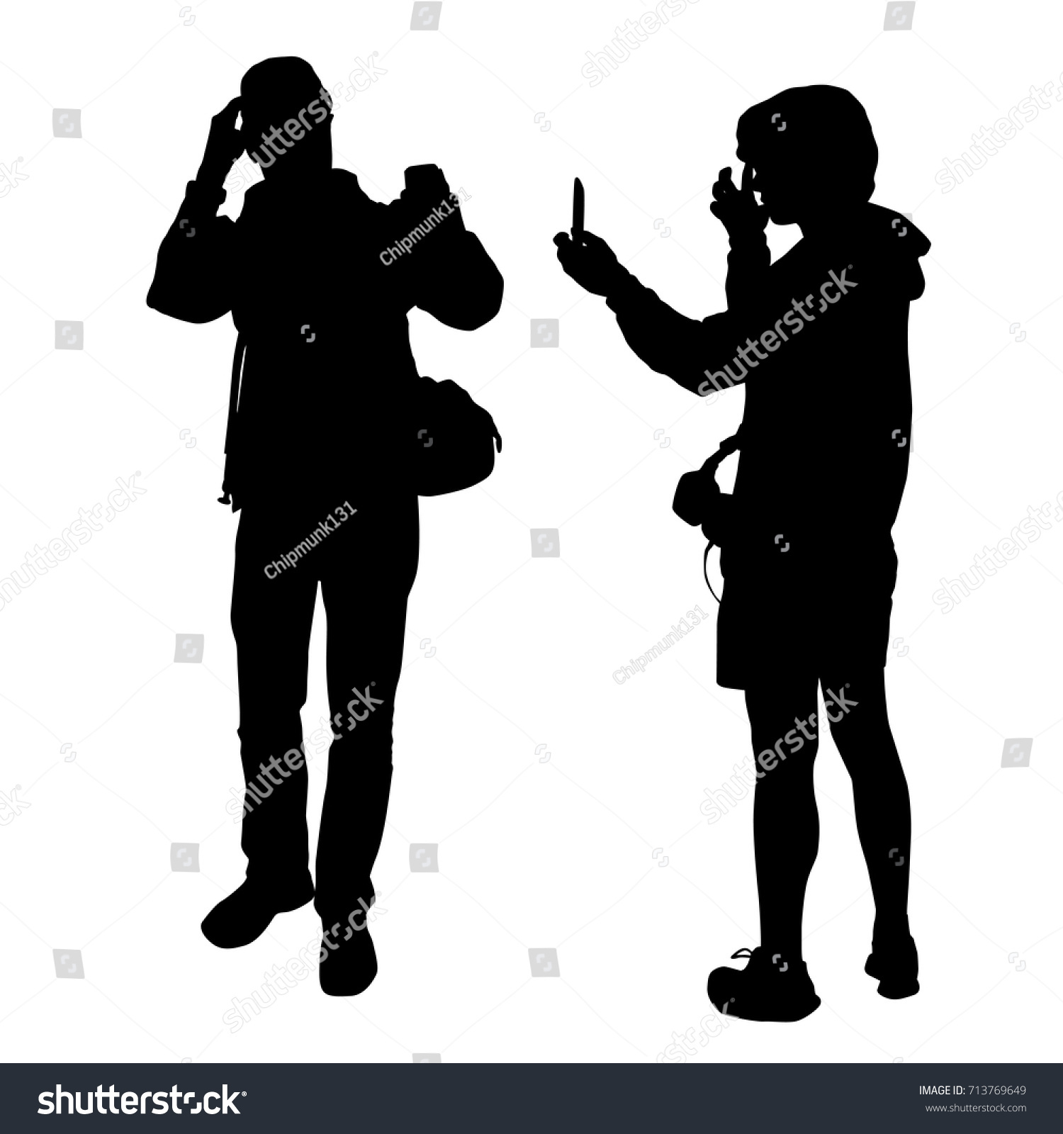 Vector Silhouettes Teenagers Smart Phone Standing Stock Vector (Royalty ...