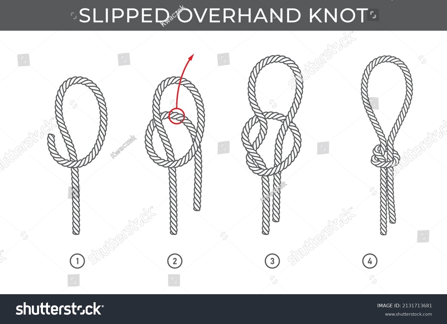 SVG of Vector simple instructions for tying a slipped overhand knot. Four steps. Isolated on white background. svg