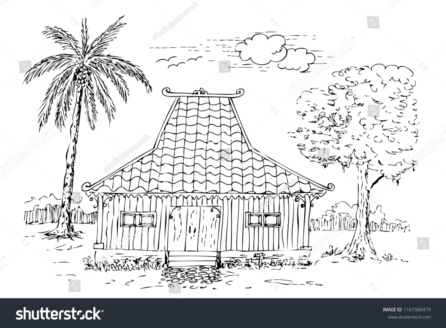 Vector Simple Sketch Traditional Joglo House Stock Vector (Royalty Free ...