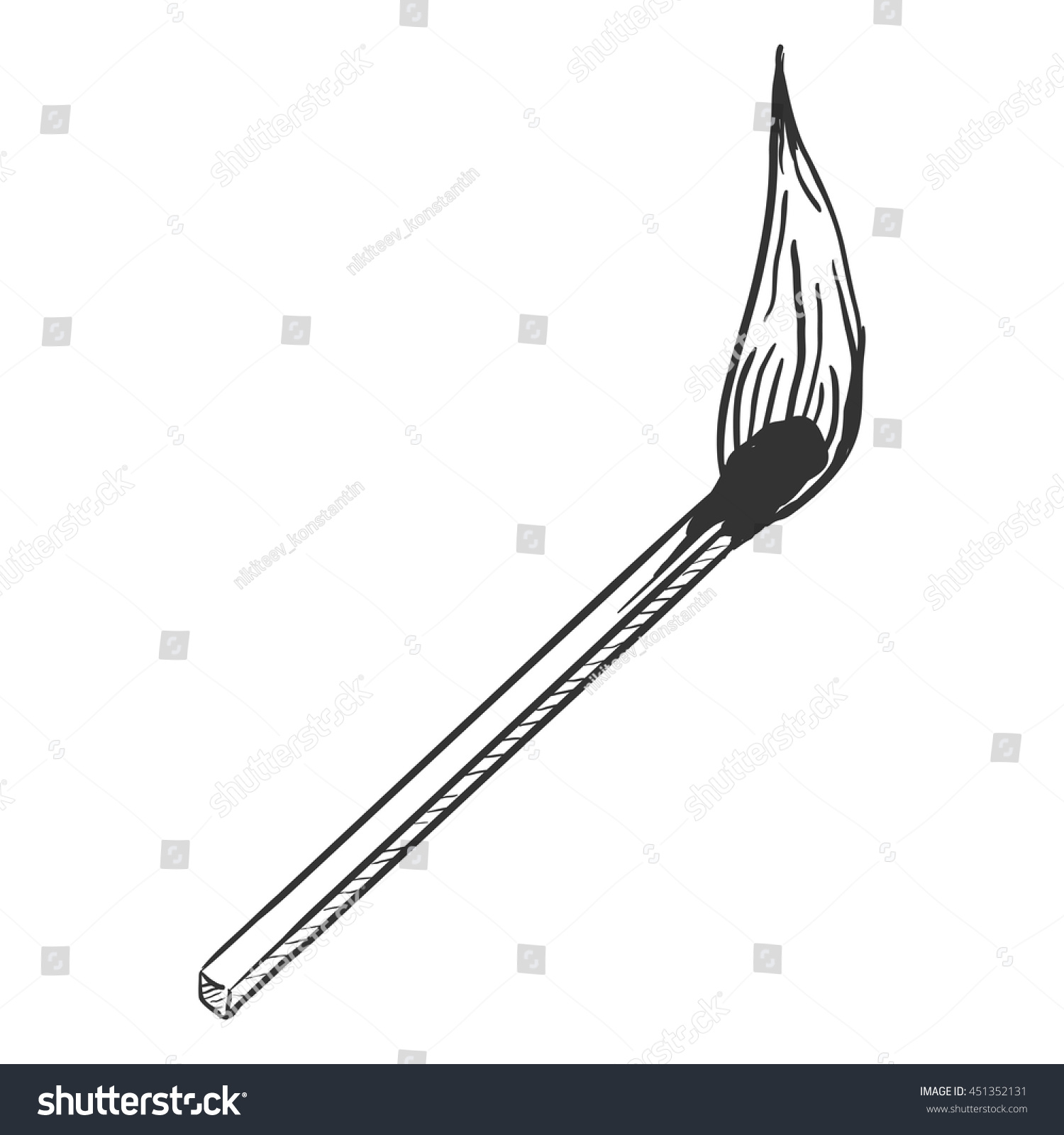 Vector Single Sketch Burning Matchstick Stock Vector (Royalty Free ...