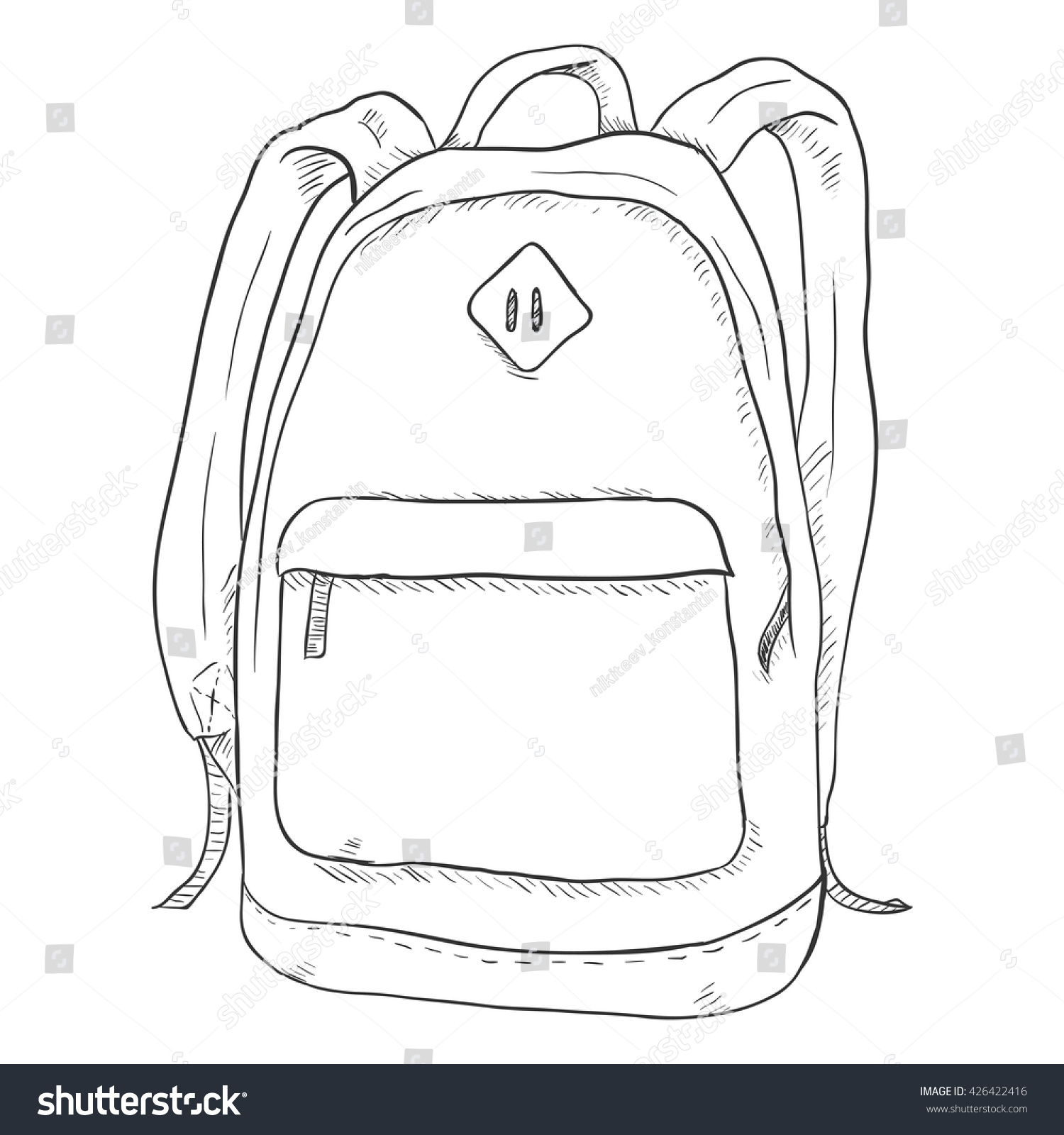 Vector Single Sketch Casual Backpack Isolated Stock Vector (Royalty