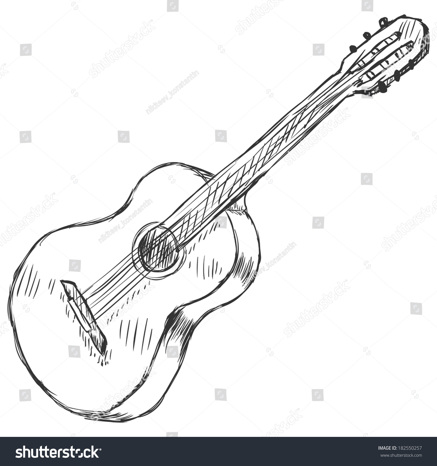 Vector Sketch Acoustic Guitar Stock Vector 182550257 - Shutterstock