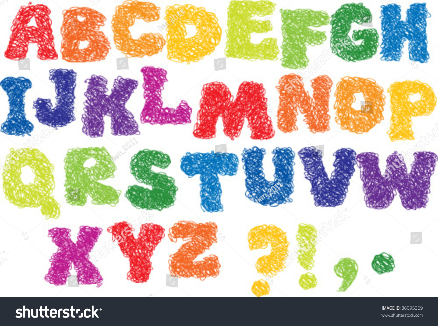 Vector Sketch Alphabet Different Colors Letters Stock Vector 86095369