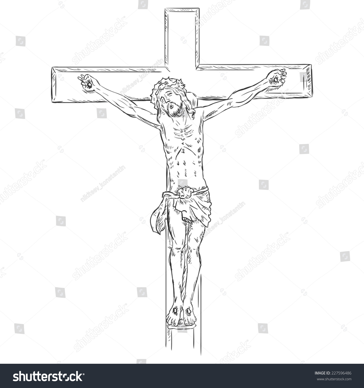 Vector Sketch Crucifix Jesus On Cross Stock Vector 227596486 - Shutterstock