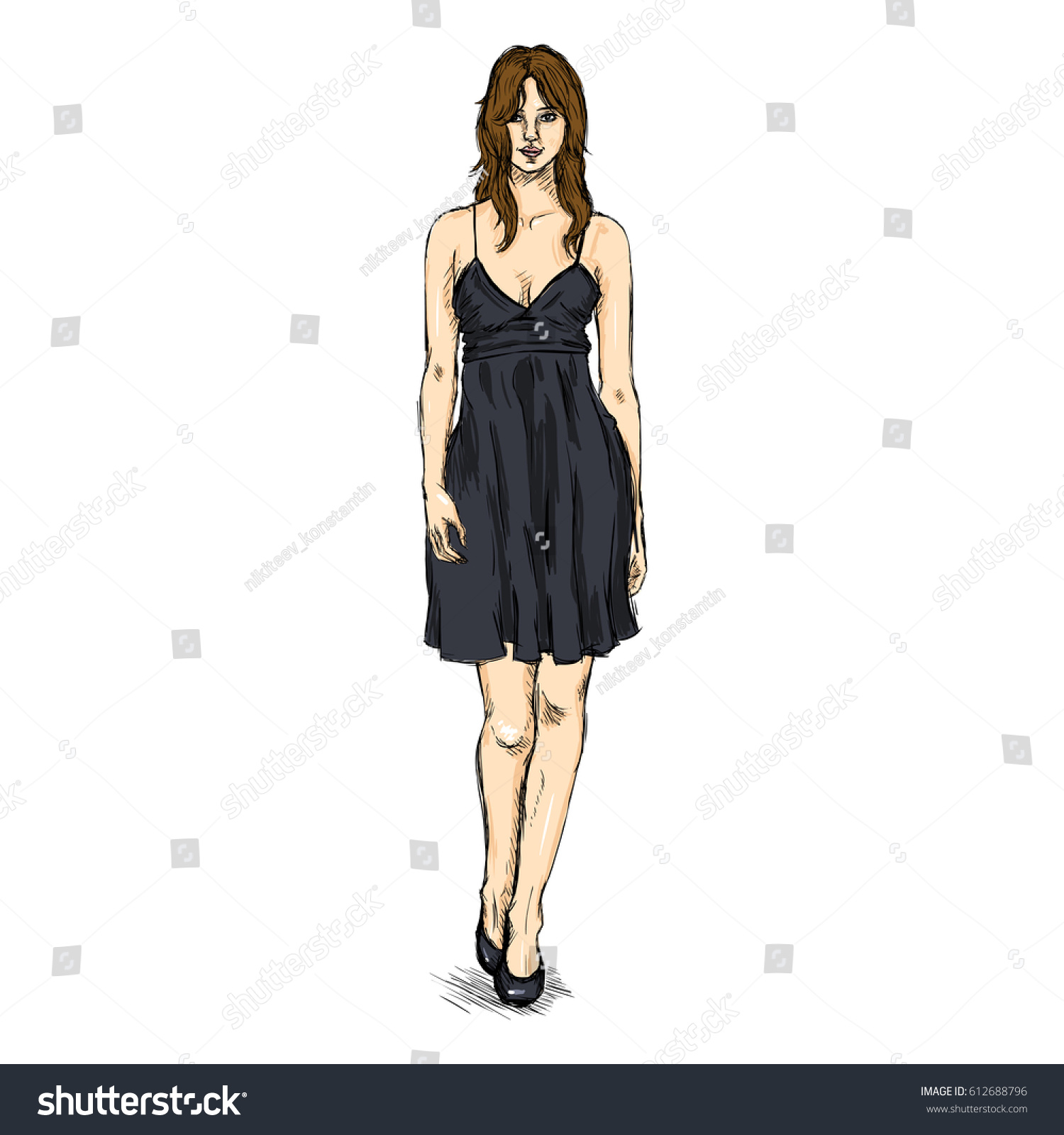 Vector Sketch Fashion Female Model Short Stock Vector Royalty Free 612688796 See more ideas about dress sketches, fashion sketches, fashion illustration. https www shutterstock com image vector vector sketch fashion female model short 612688796