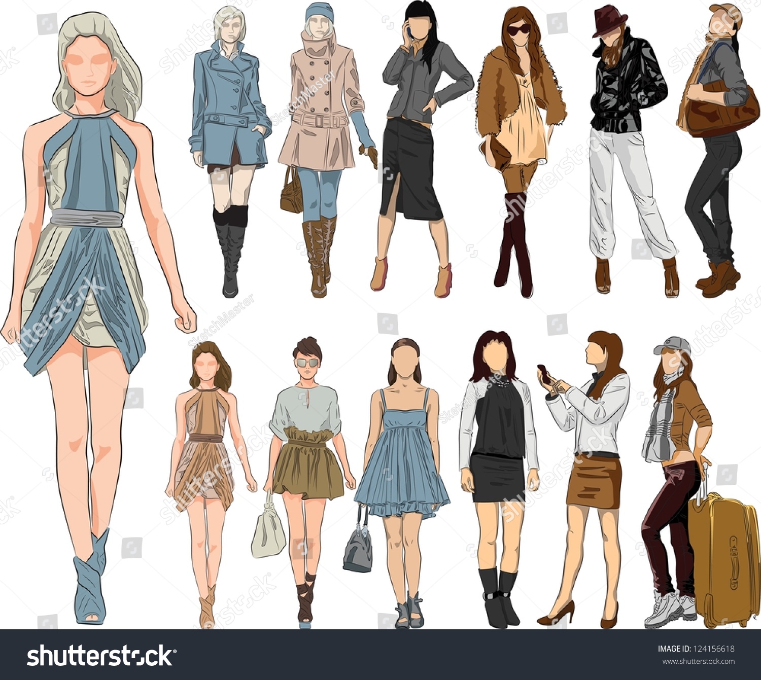 Vector Sketch Fashion Women - 124156618 : Shutterstock