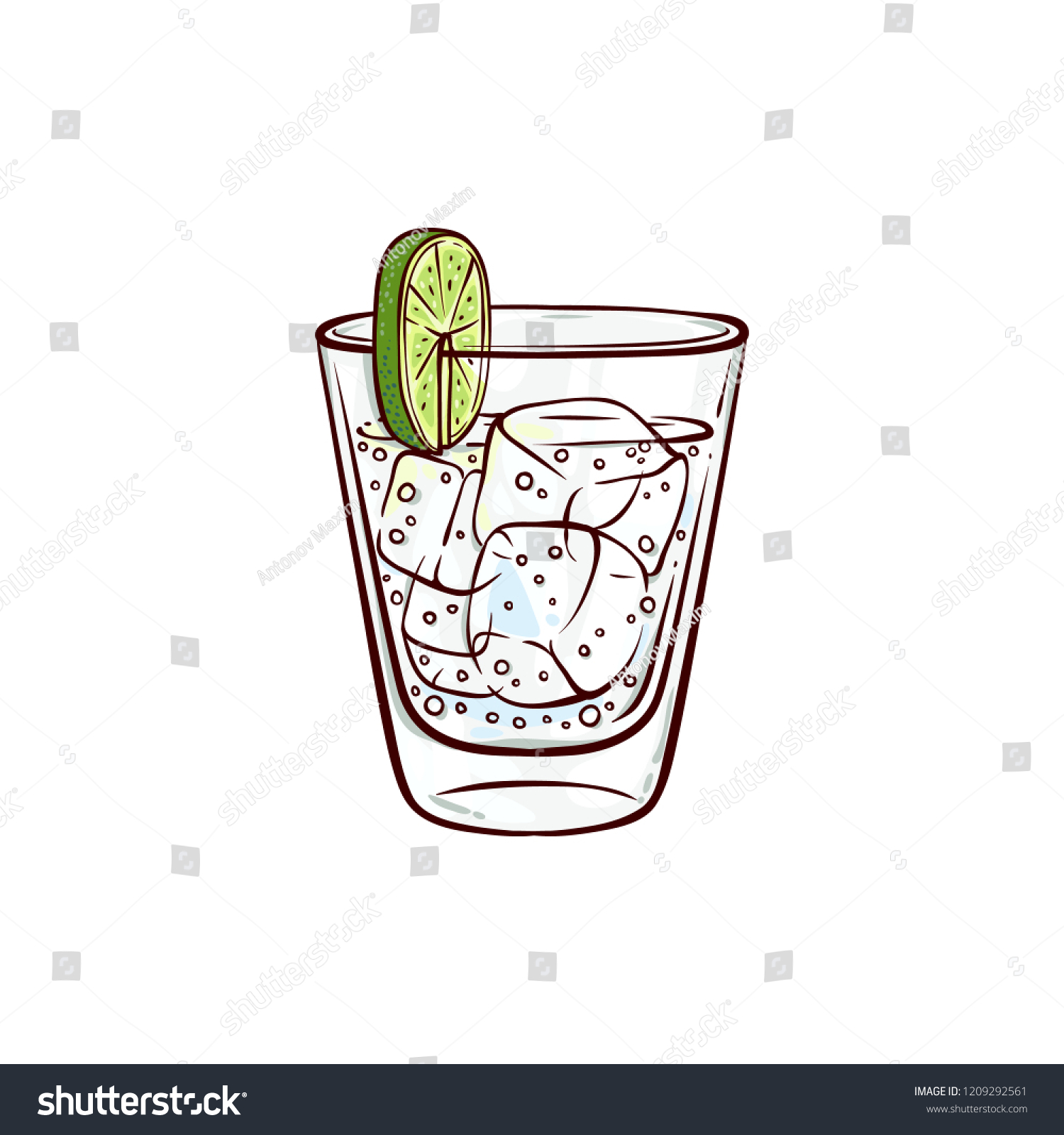 Vector Sketch Gin Tonic Glass Lime Stock Vector (Royalty Free ...