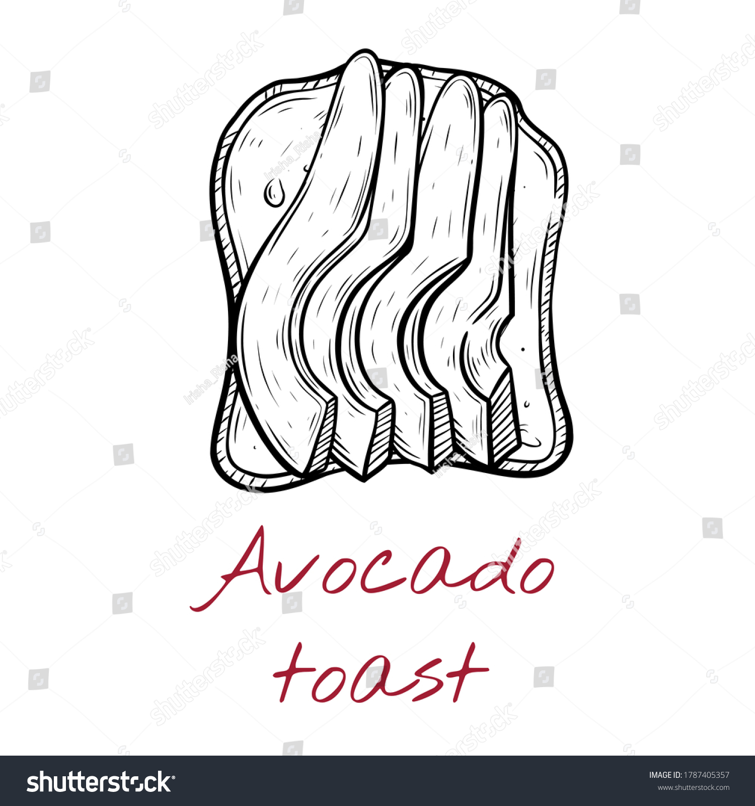 Vector Sketch Illustration Avocado Toast Drawing Stock Vector (Royalty