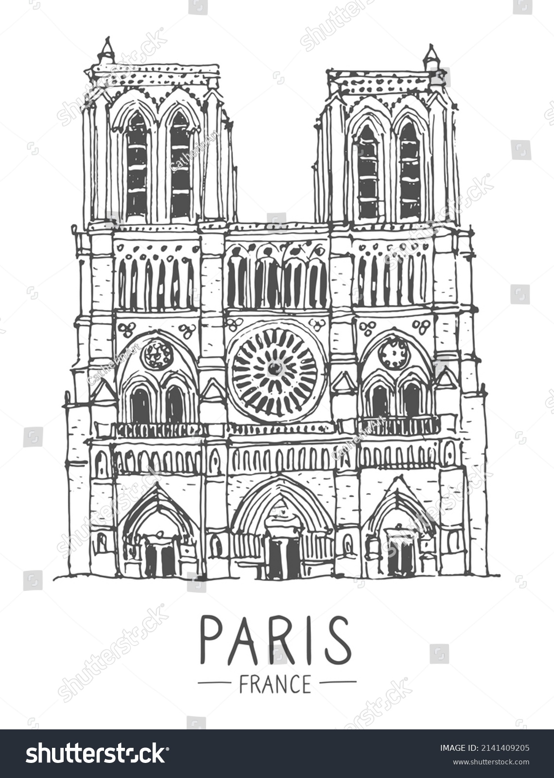 Vector Sketch Illustration Notre Dame Paris Stock Vector (royalty Free 