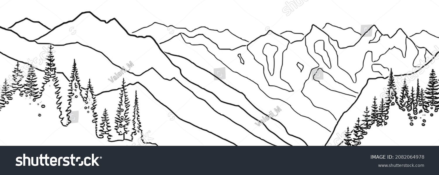 Vector Sketch Mountain Landscape Imitation Pencil Stock Vector (Royalty ...