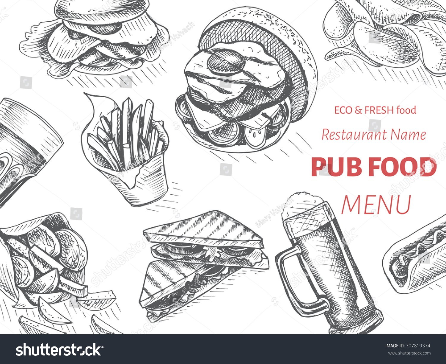 Vector Sketch Fast Food Pub Menu Stock Vector (Royalty Free) 707819374 ...