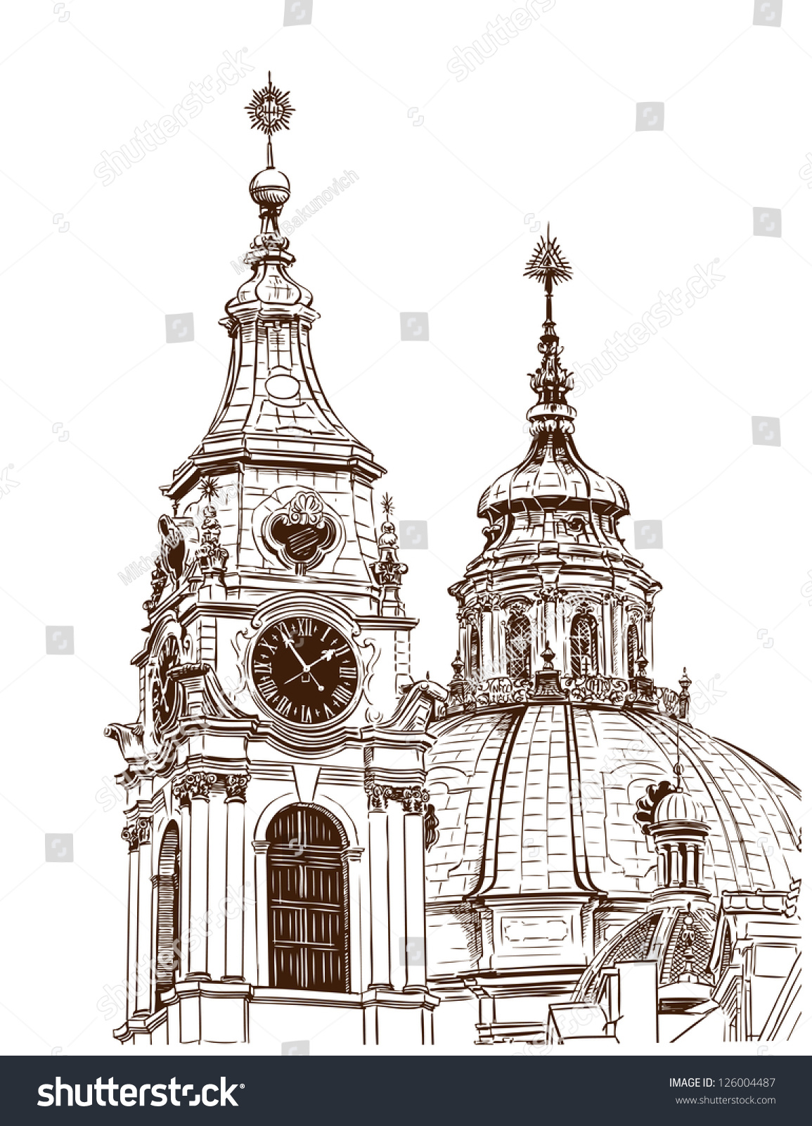 Vector Sketch Of Saint Nicholas Cathedral In Prague, Czech Republic ...