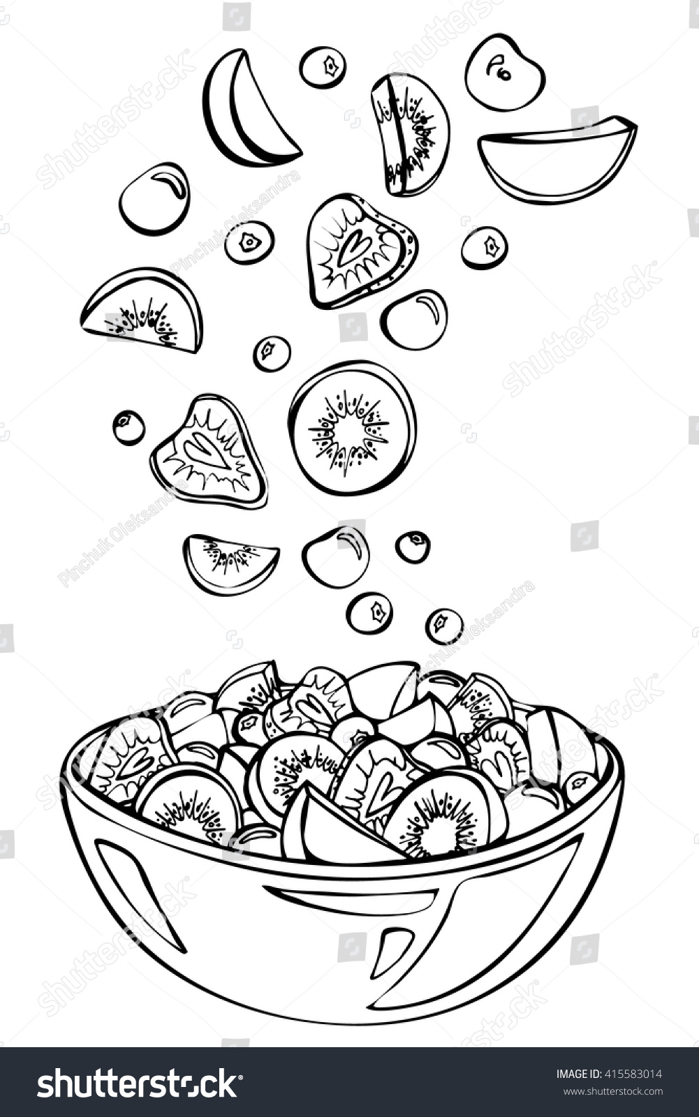 Vector Sketch Summer Saladfruit Salad Ingredients Stock Vector