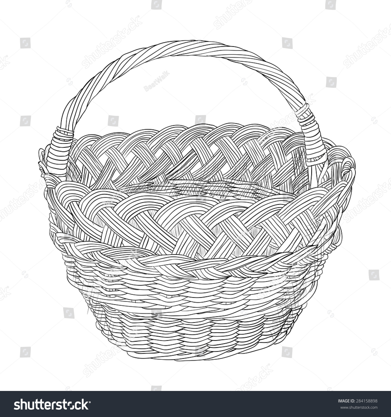 Vector Sketch Of Wicker Basket. Hand Draw Illustration. - 284158898 ...