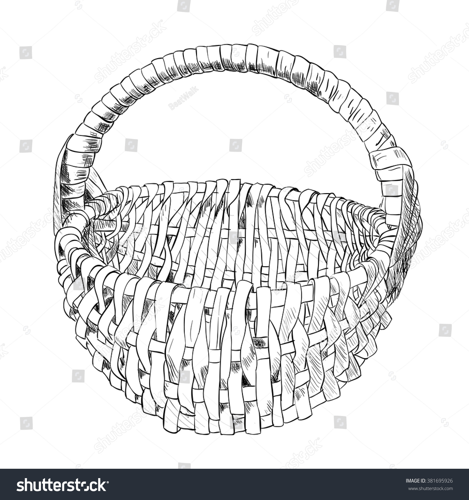 Vector Sketch Wicker Basket Hand Draw Stock Vector 381695926 - Shutterstock