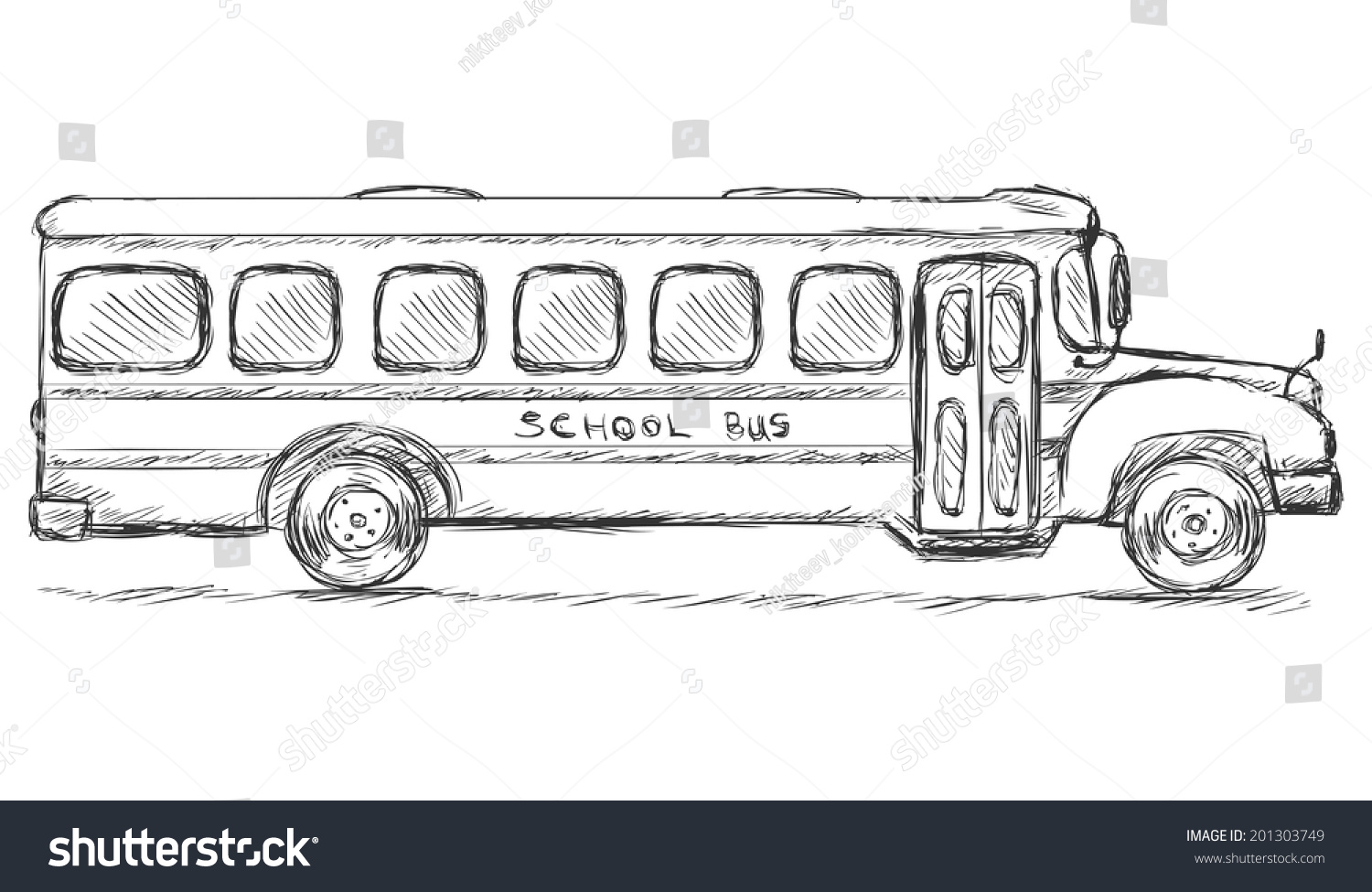 Vector Sketch School Bus Side View Stock Vector Royalty Free Stock Vector Vector Sketch School Bus Side View 201303749
