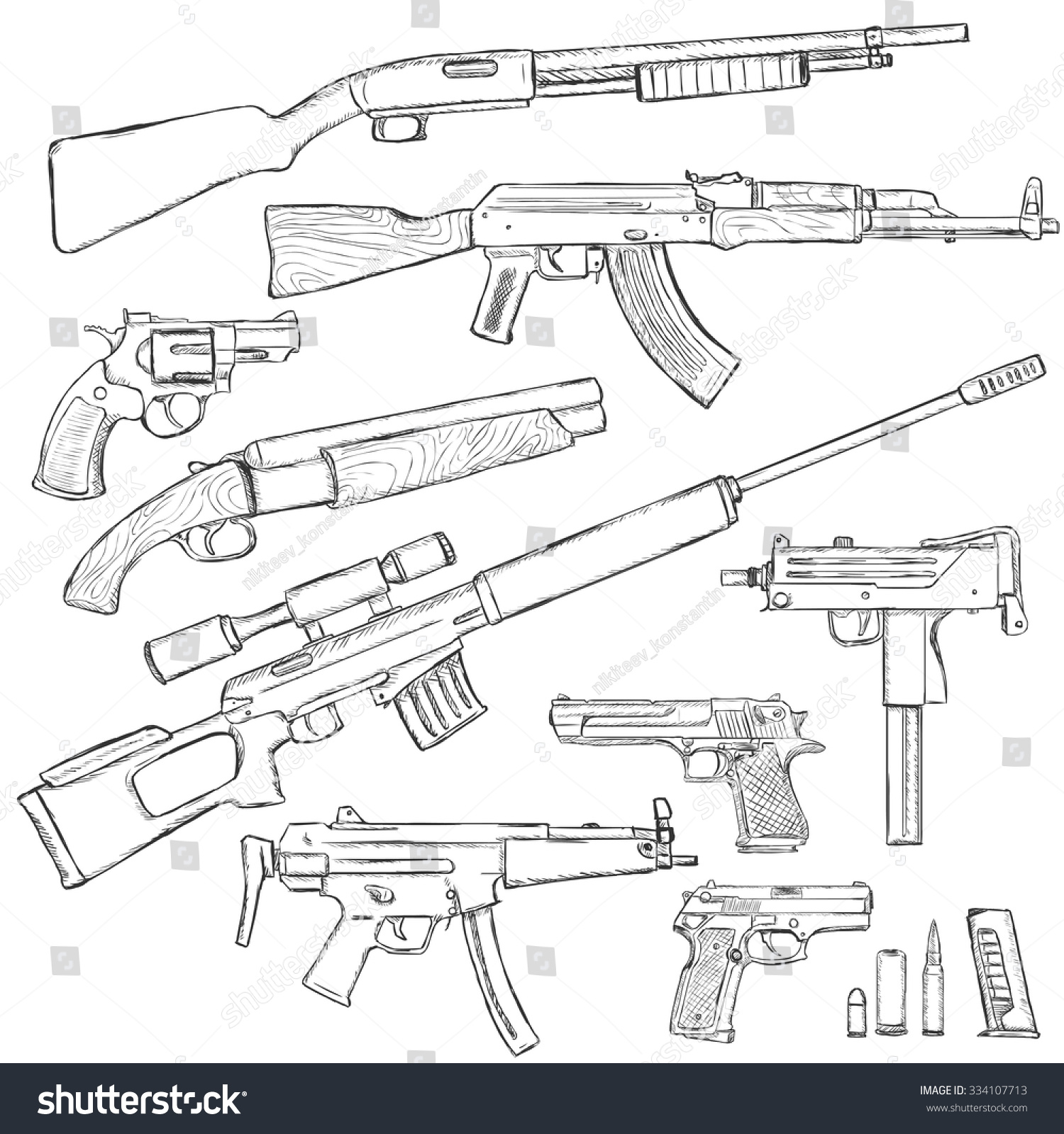 Vector Sketch Set Of Firearm Weapons - 334107713 : Shutterstock