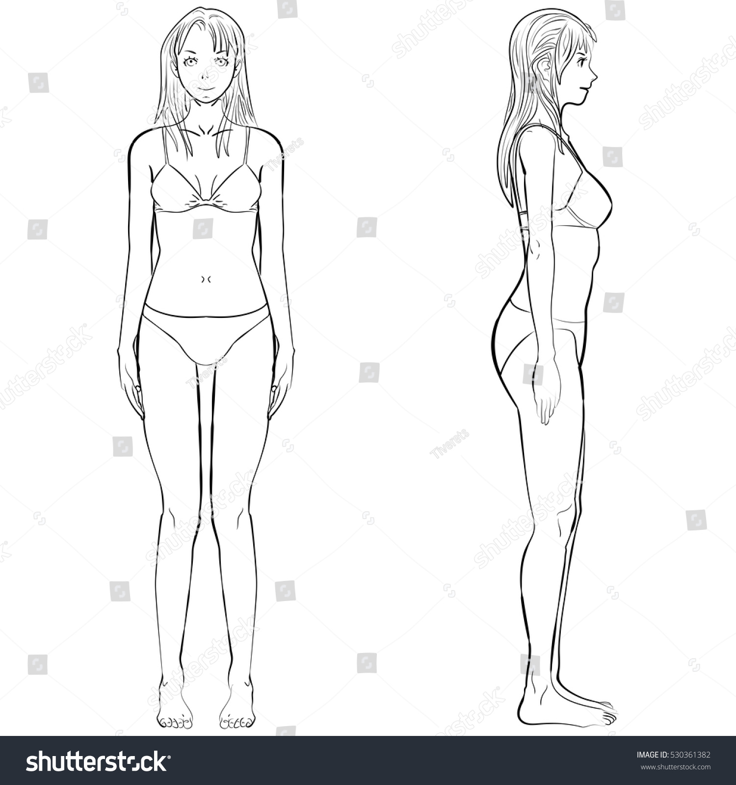 Vector Sketch Template Girl Illustration Woman Stock Vector 530361382