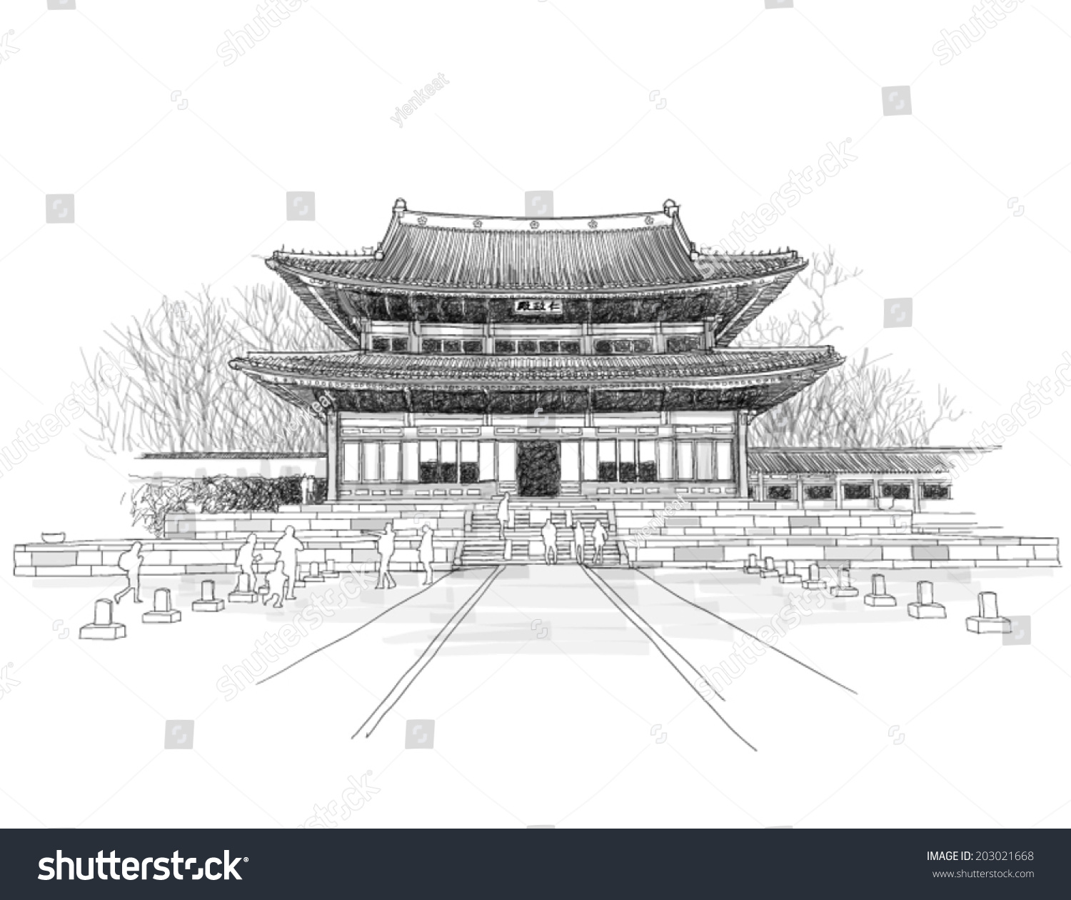 Vector Sketching Korean Traditional Palace Gung Stock Vector 203021668 ...