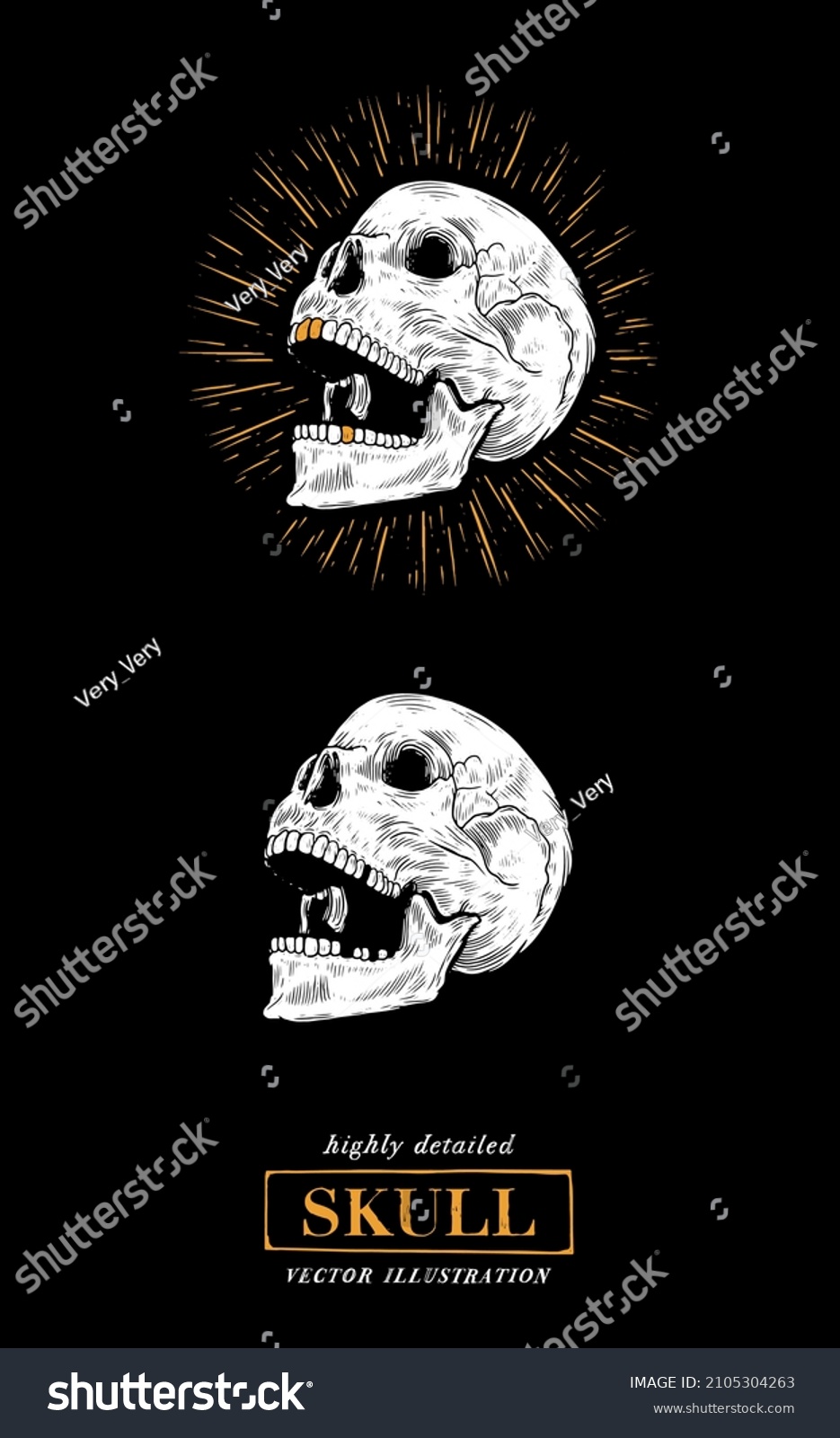 Vector Skull Set Black Background Retro Stock Vector (Royalty Free ...